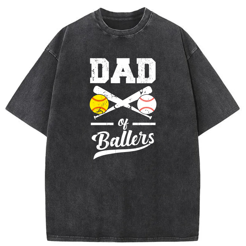 Dorawear™  Dad Of Ballers Baseball Design Washed Cotton T-Shirt