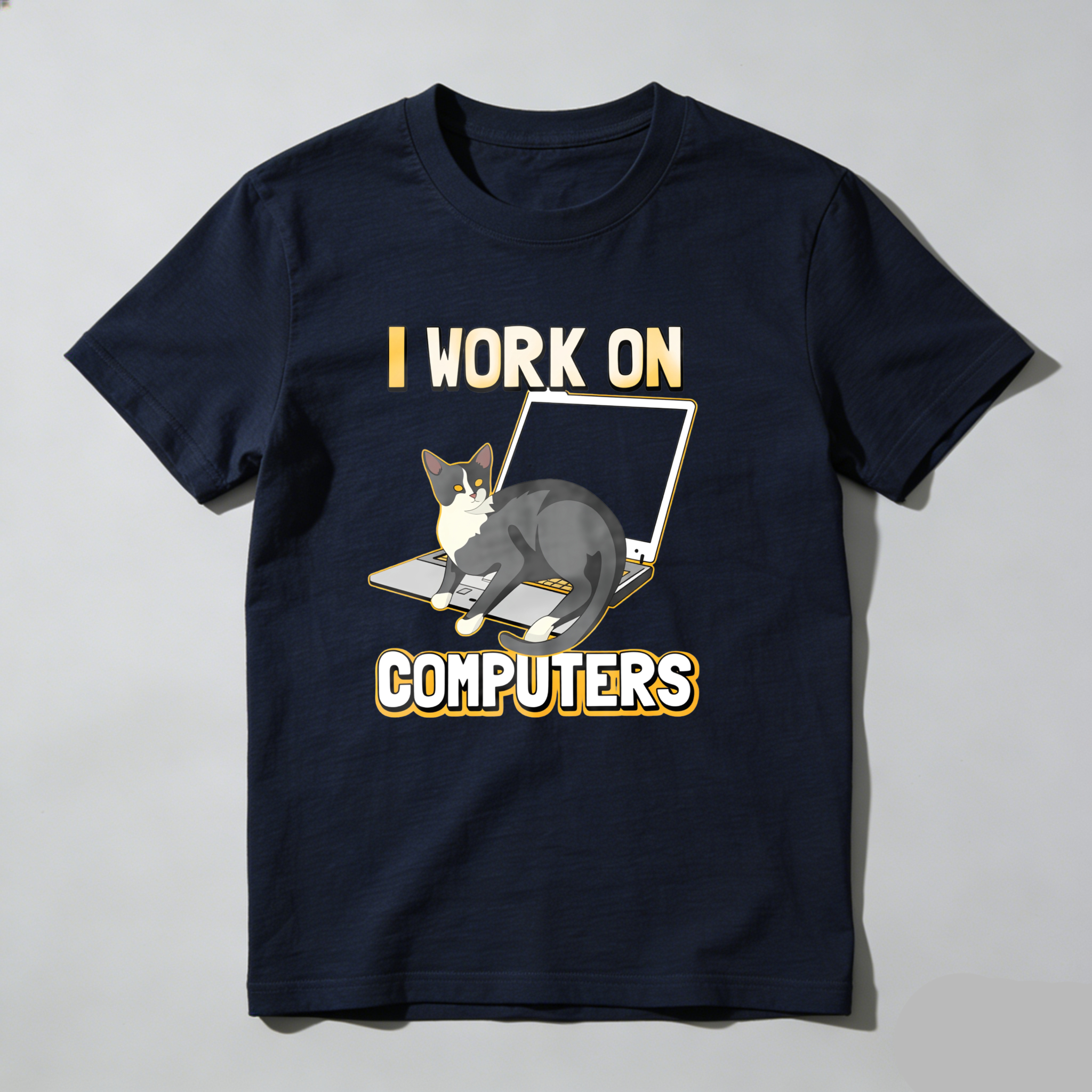 Dorawear I Work On Computers Cat Laptop T Shirt