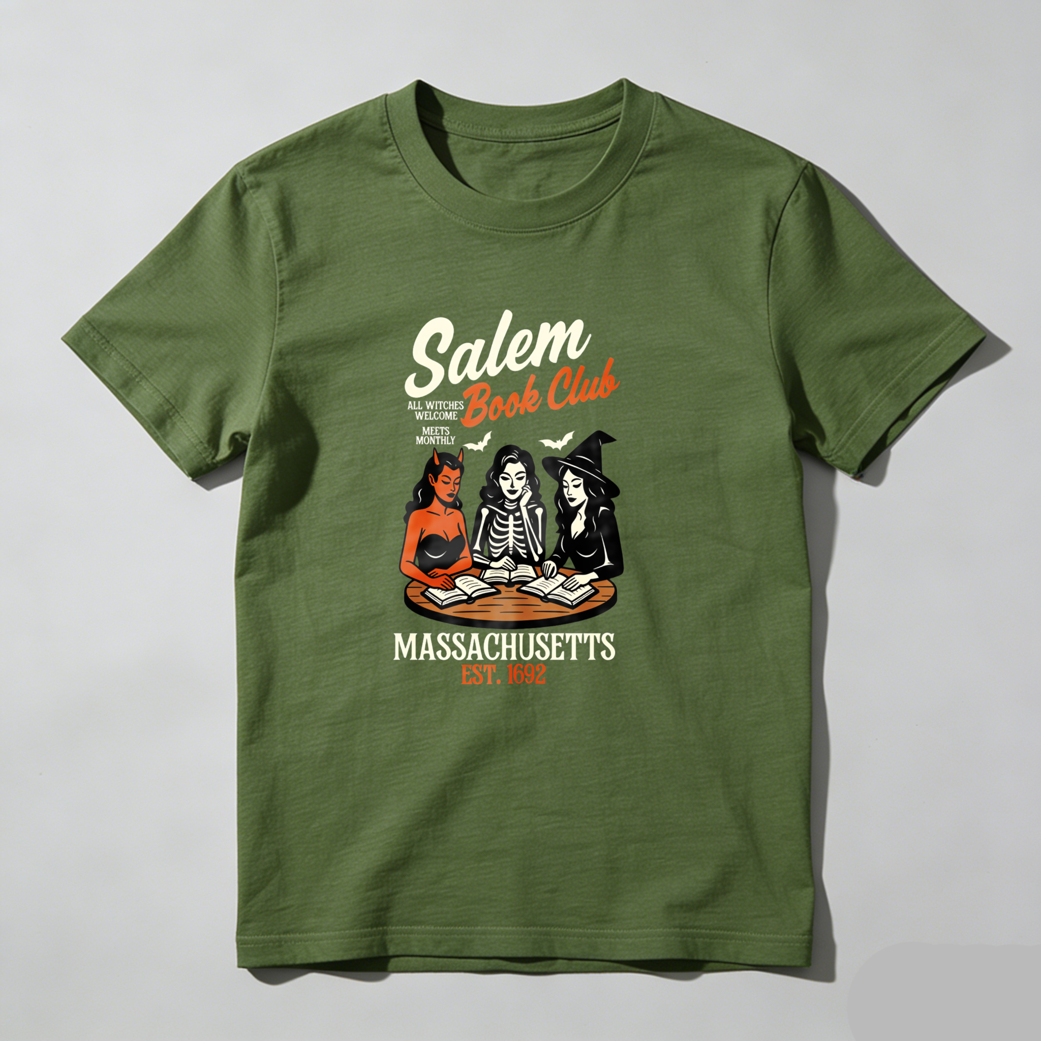 Dorawear™ Salem Book Club Witches Reading Books Massachusetts Est 1692 T Shirt
