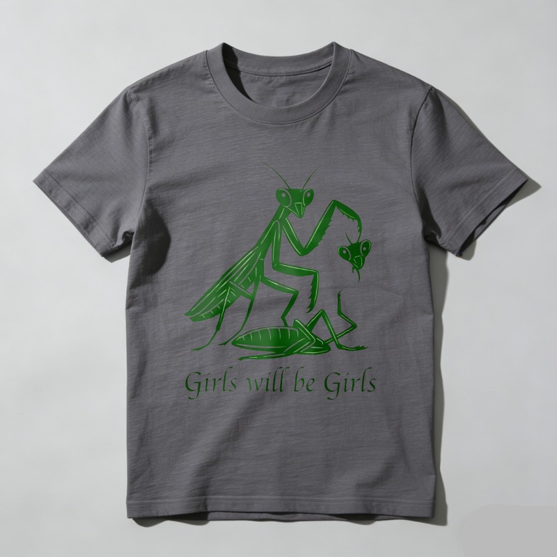 Dorawear™ Green Mantis Eating Prey With Text Below T Shirt 100% cotton