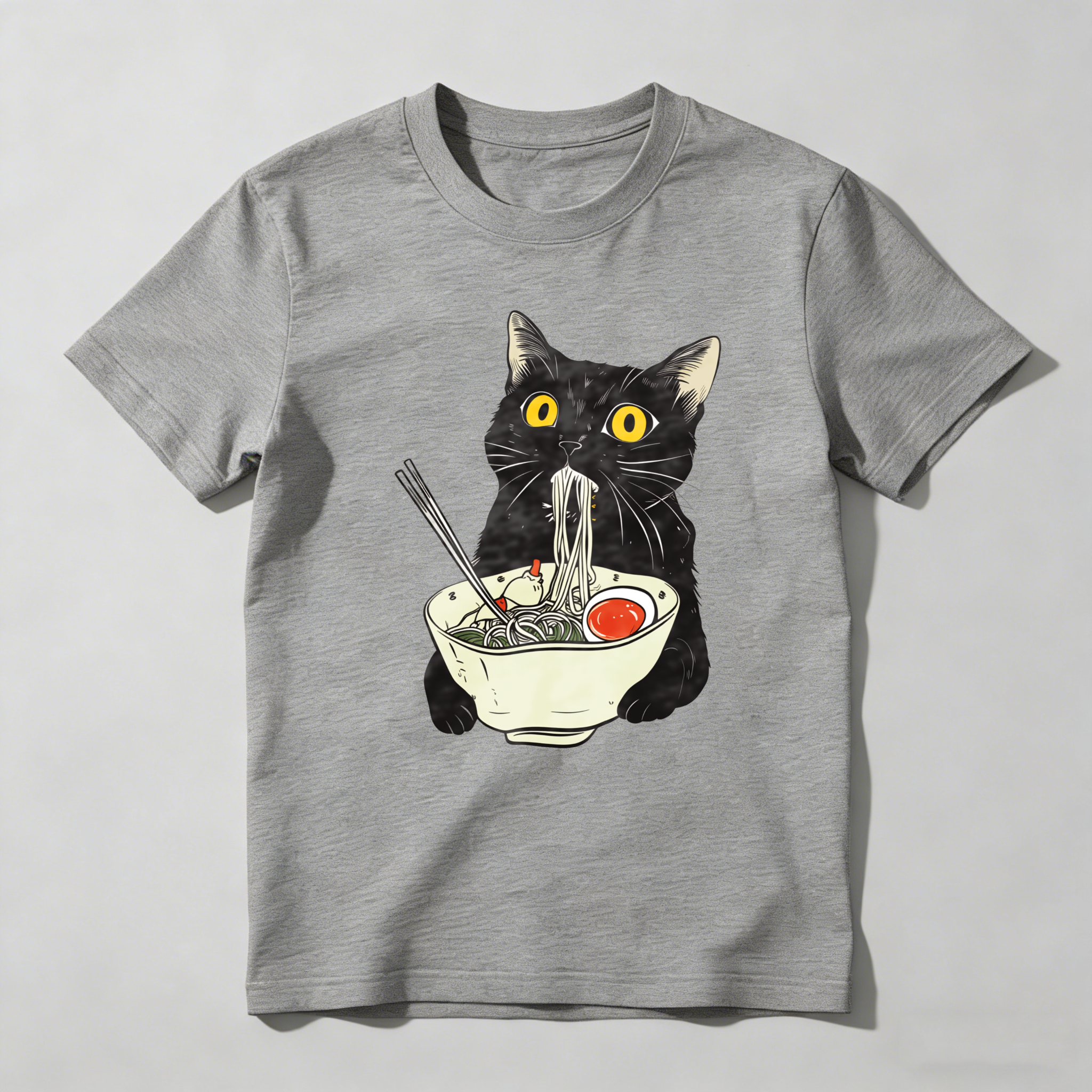 Dorawear™ Black Cat Eating Noodles With Chopsticks T Shirt