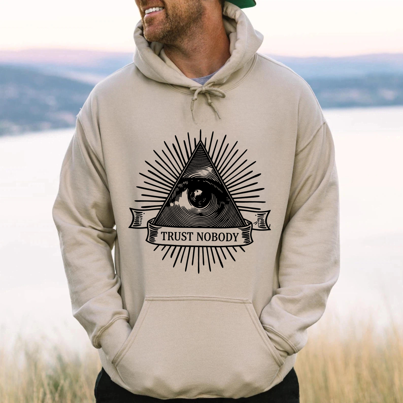 Dorawear™ Trust Nobody All Seeing Eye Hoodie Black Sweatshirt With Pyramid And Eye Design Unisex Casual Wear For Men And Women-Dorawear