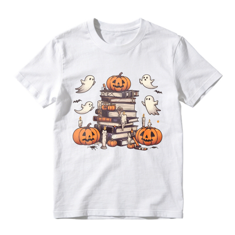 Halloween Pumpkin Ghosts Books Candles Print, Unisex Classic T-shirt