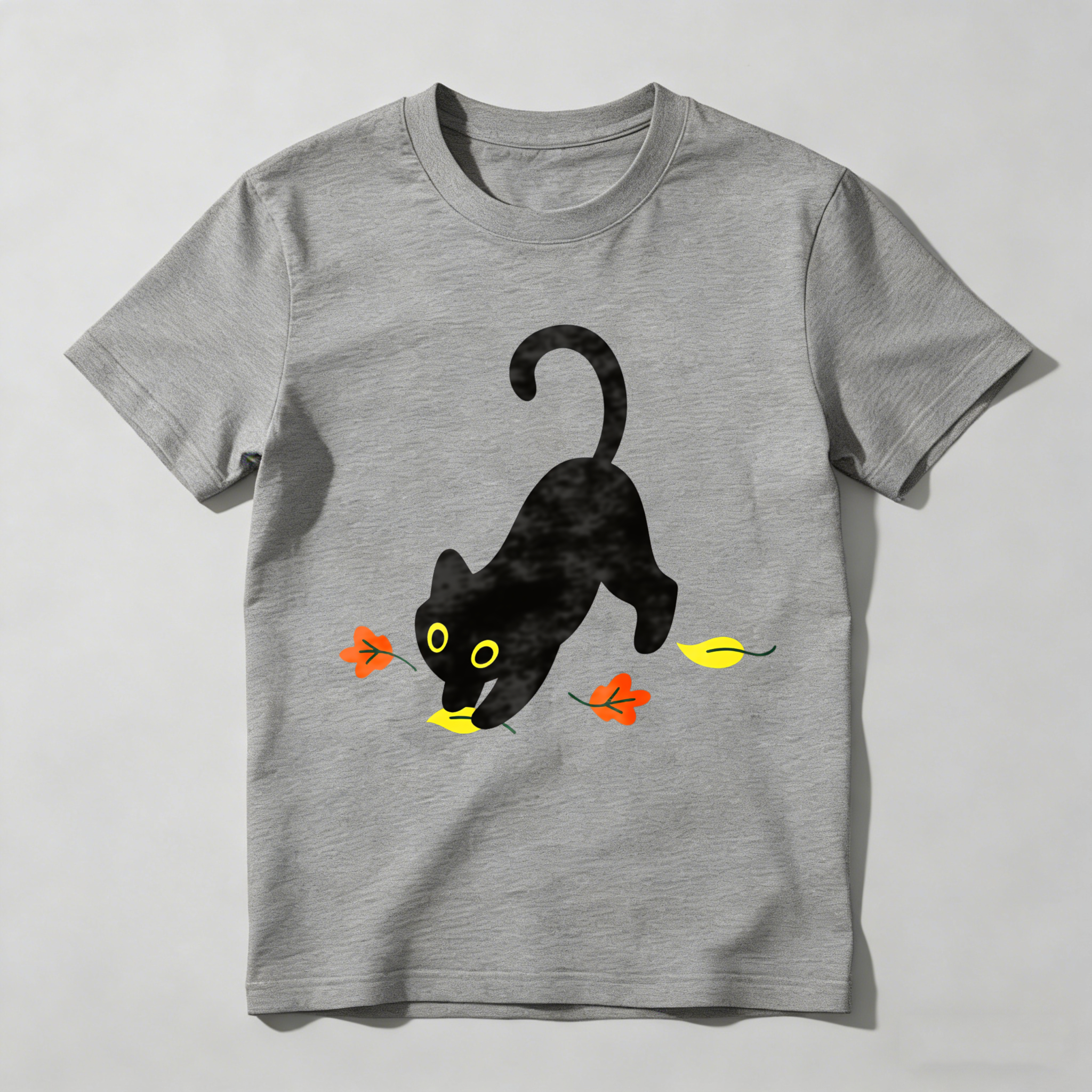 Dorawear™ White Cat Playing With Leaves T Shirt