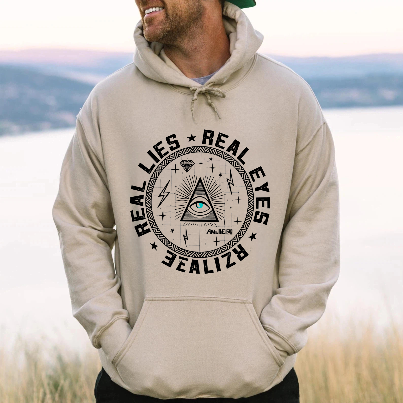 Dorawear™ Real Lies Real Eyes All Seeing Eye Hoodie Spiritual Symbolic Design Black Sweatshirt Men Women Fashion Statement Apparel-Dorawear