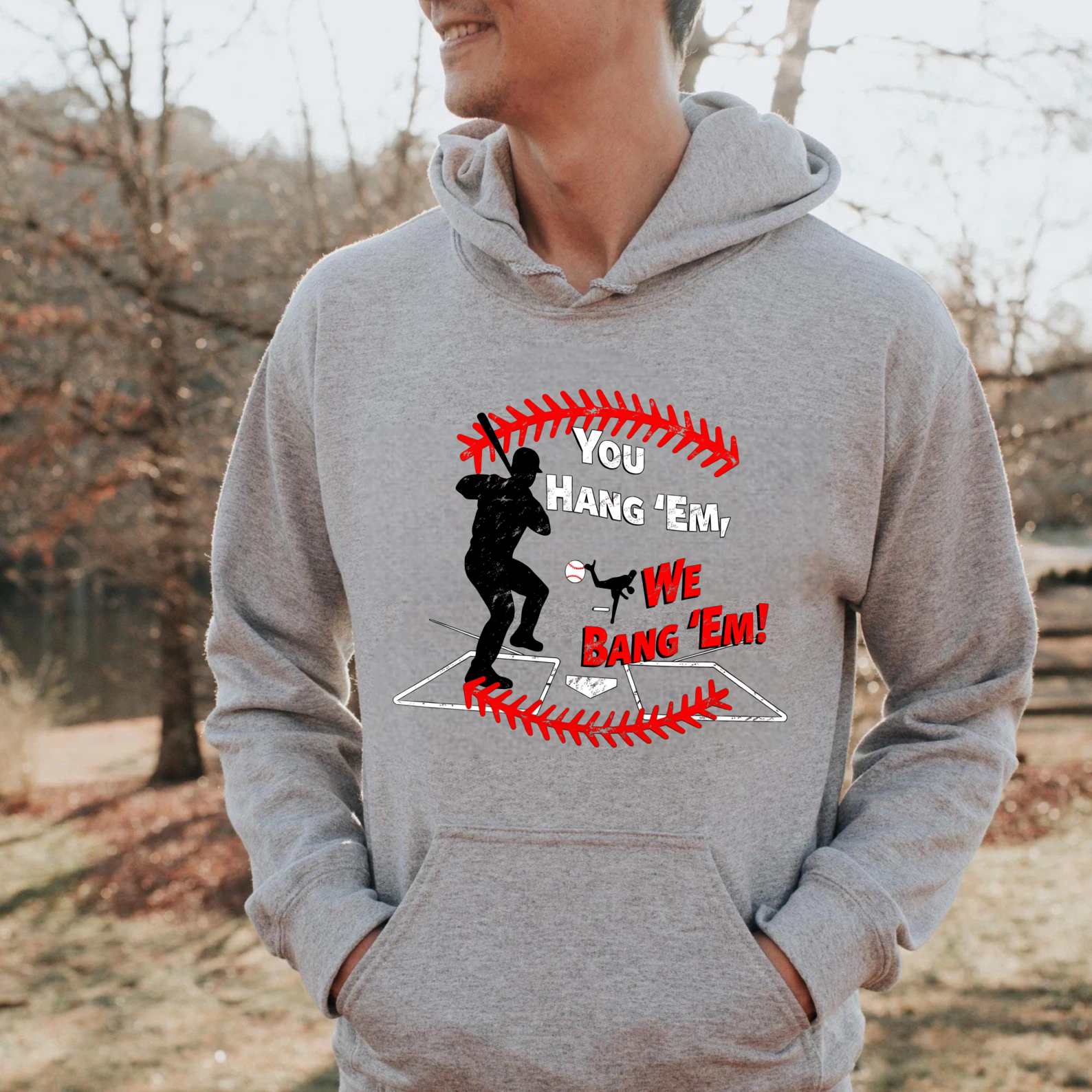 Dorawear™ You Hang Em We Bang Em Baseball Fan Hoodie For Men And Women Sports Gift Sweatshirt With Pocket And Drawstring Cap-Dorawear