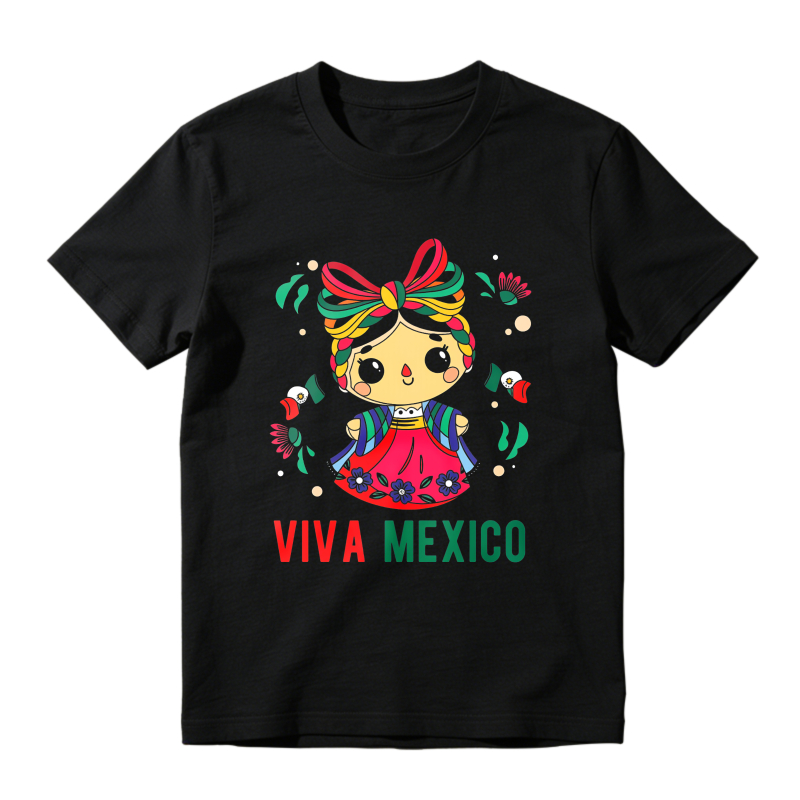 Mexican Doll With Traditional Dress And Viva Mexico Text Unisex Classic T-shirt