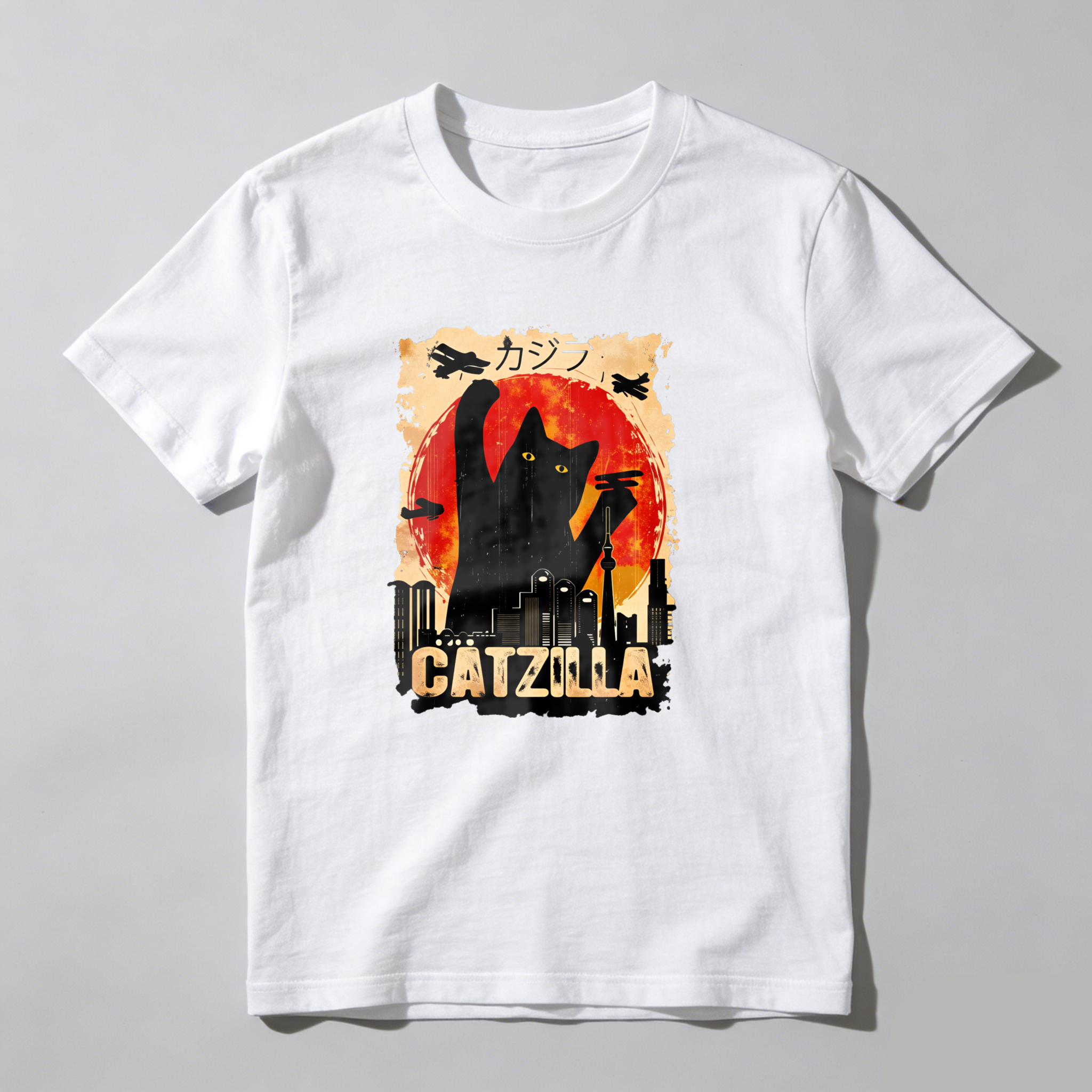 Catzilla Giant Cat Destroying City tshirt 100% cotton