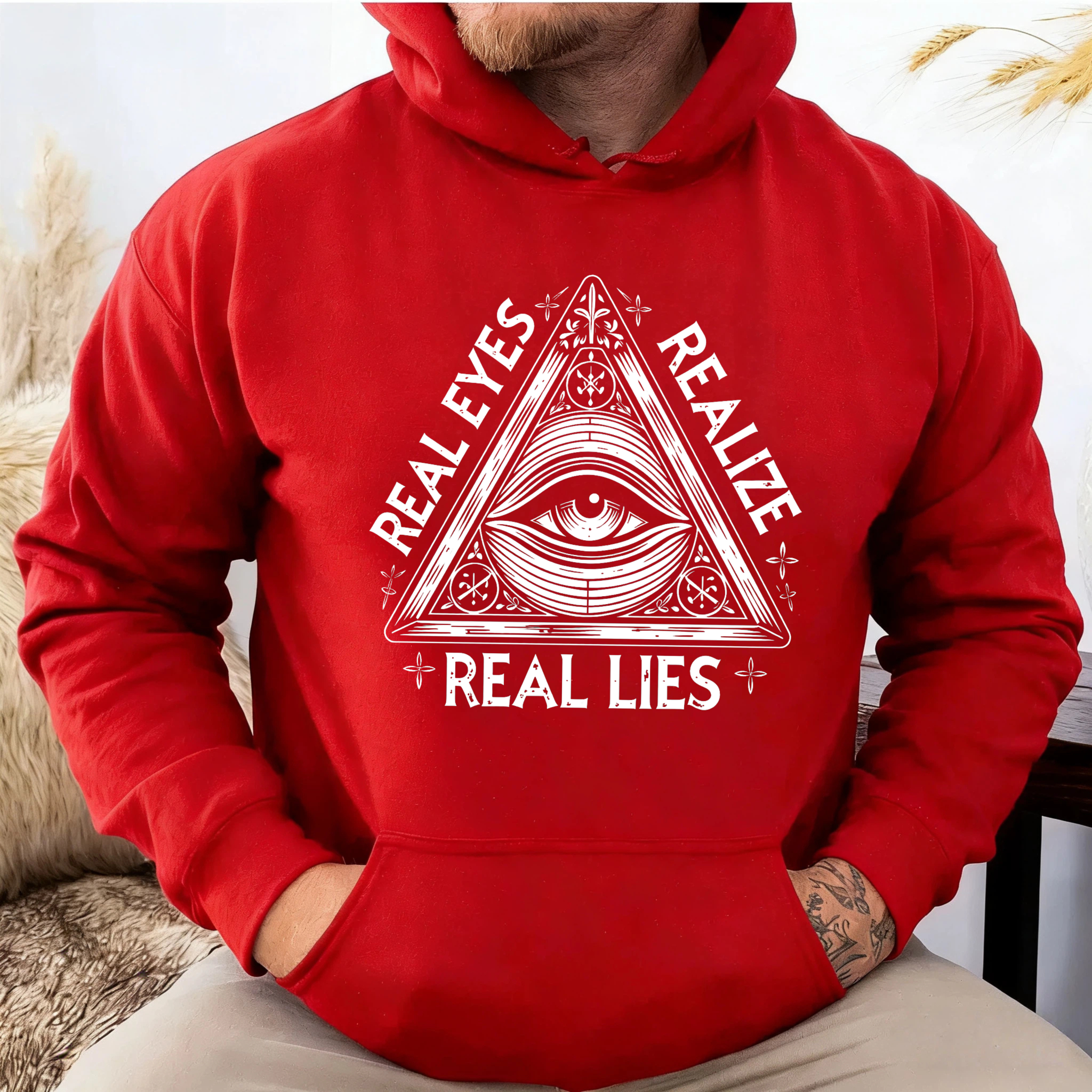 Dorawear™ Real Eyes Realize Real Lies Hoodie All Seeing Eye Symbol Graphic Sweatshirt Unisex Casual Wear Black Pullover Top-Dorawear