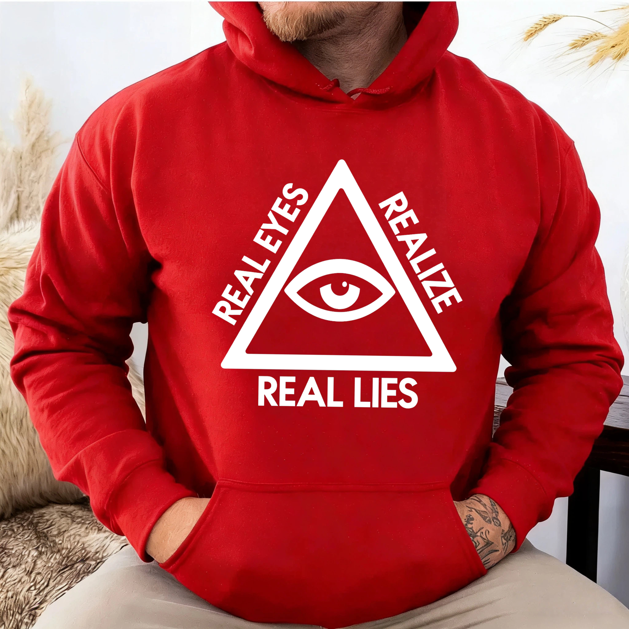 Dorawear™ Real Eyes Realize Real Lies Hoodie All Seeing Eye Symbol Graphic Sweatshirt Unisex Casual Wear Black Pullover With Pocket For Men Women-Dorawear