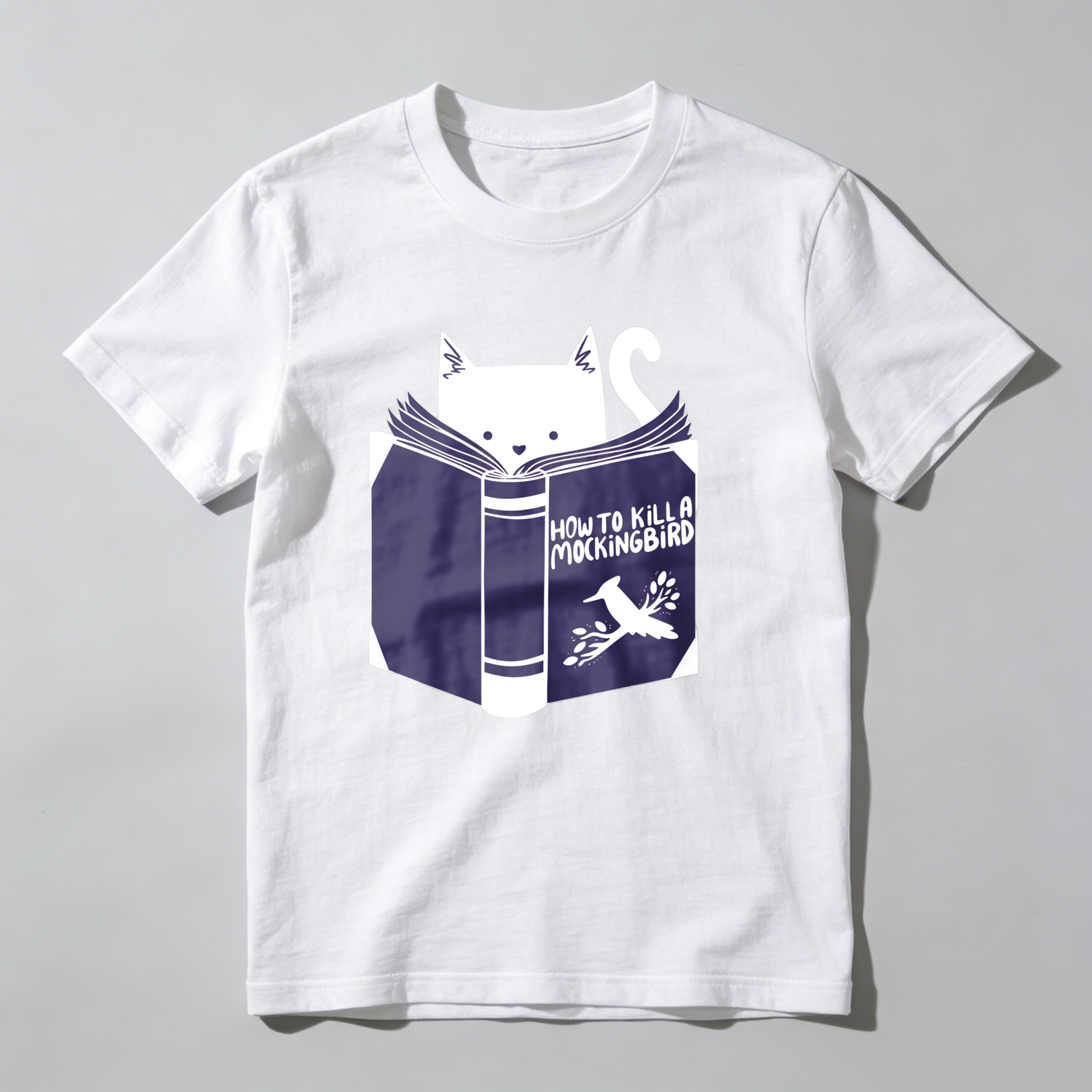 Dorawear™ Cat Reading Book With Mockingbird Title T Shirt