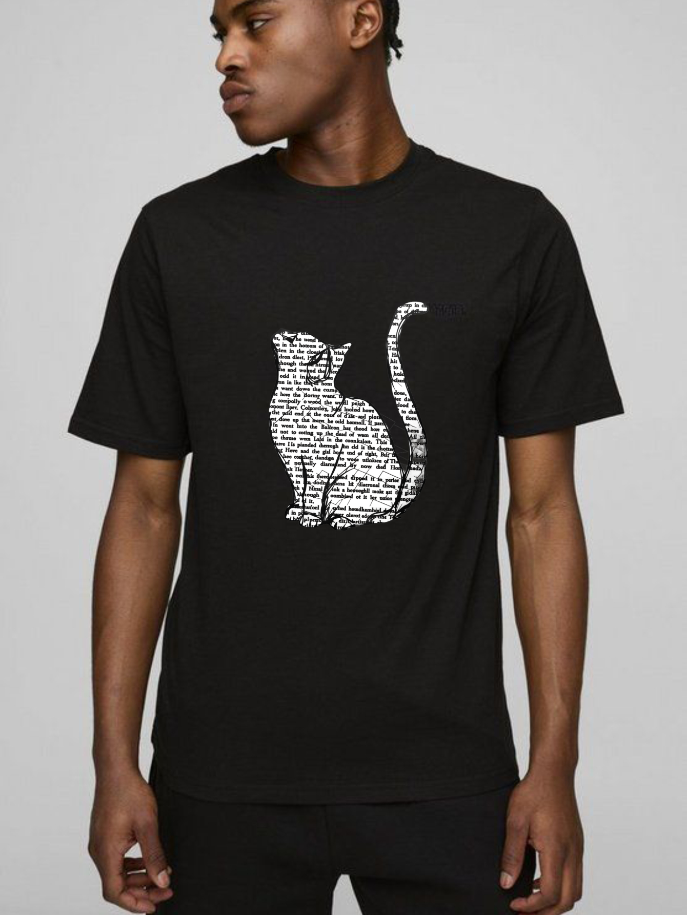 Dorawear™ Cat Silhouette Text Pattern Print Design T Shirt