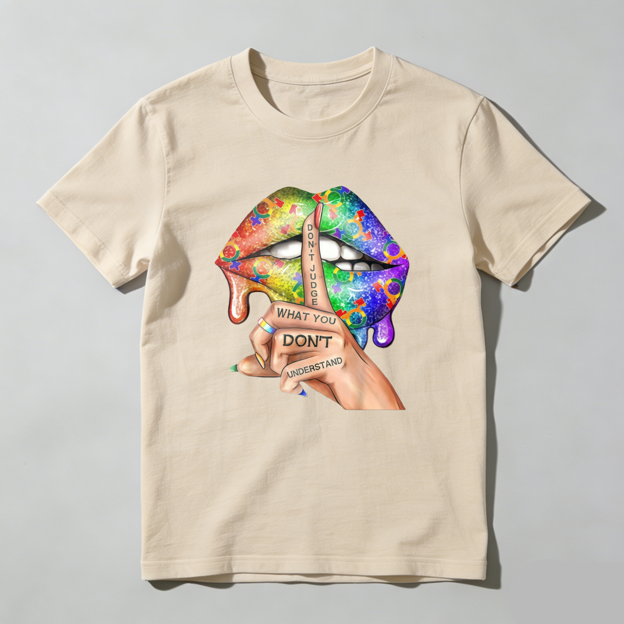 Dorawear™  Colorful Lips With Text And Hand T Shirt