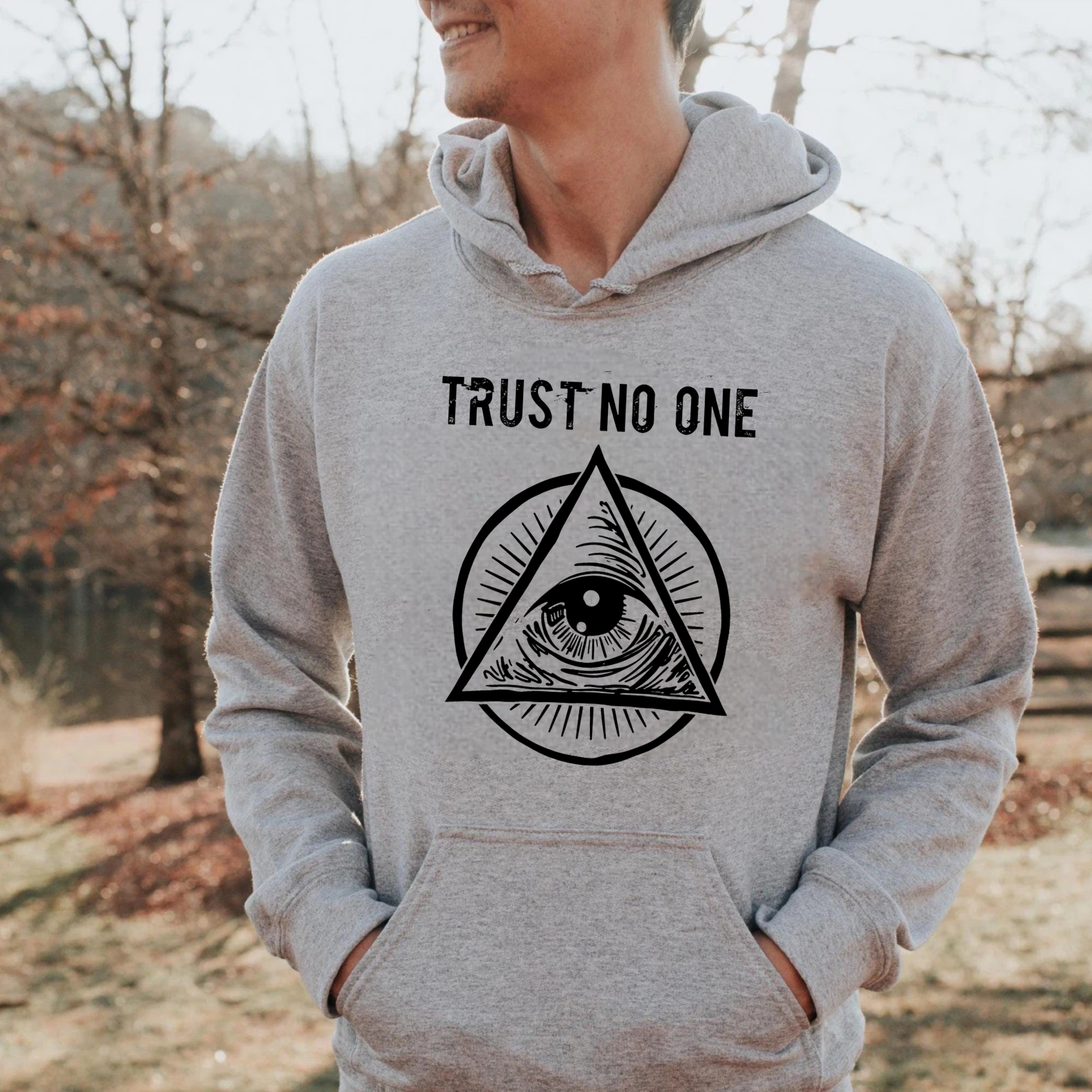 Dorawear™ Trust No One All Seeing Eye Hoodie Black Sweatshirt With Eye Symbol Conspiracy Theory Graphic Pullover For Men Women Unisex Streetwear Fashion Top-Dorawear