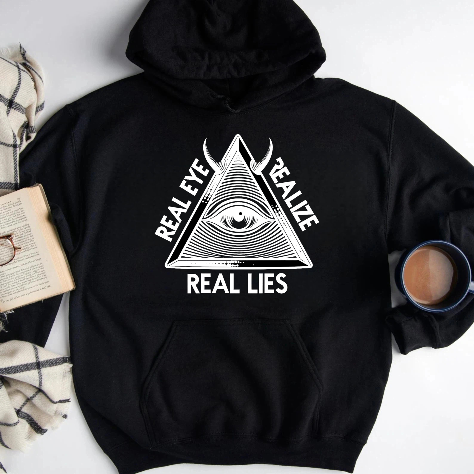 Dorawear™ Real Eye Realize Real Lies Hoodie With All Seeing Eye Design Black Sweatshirt For Men Women Fashion Statement Clothing-Dorawear
