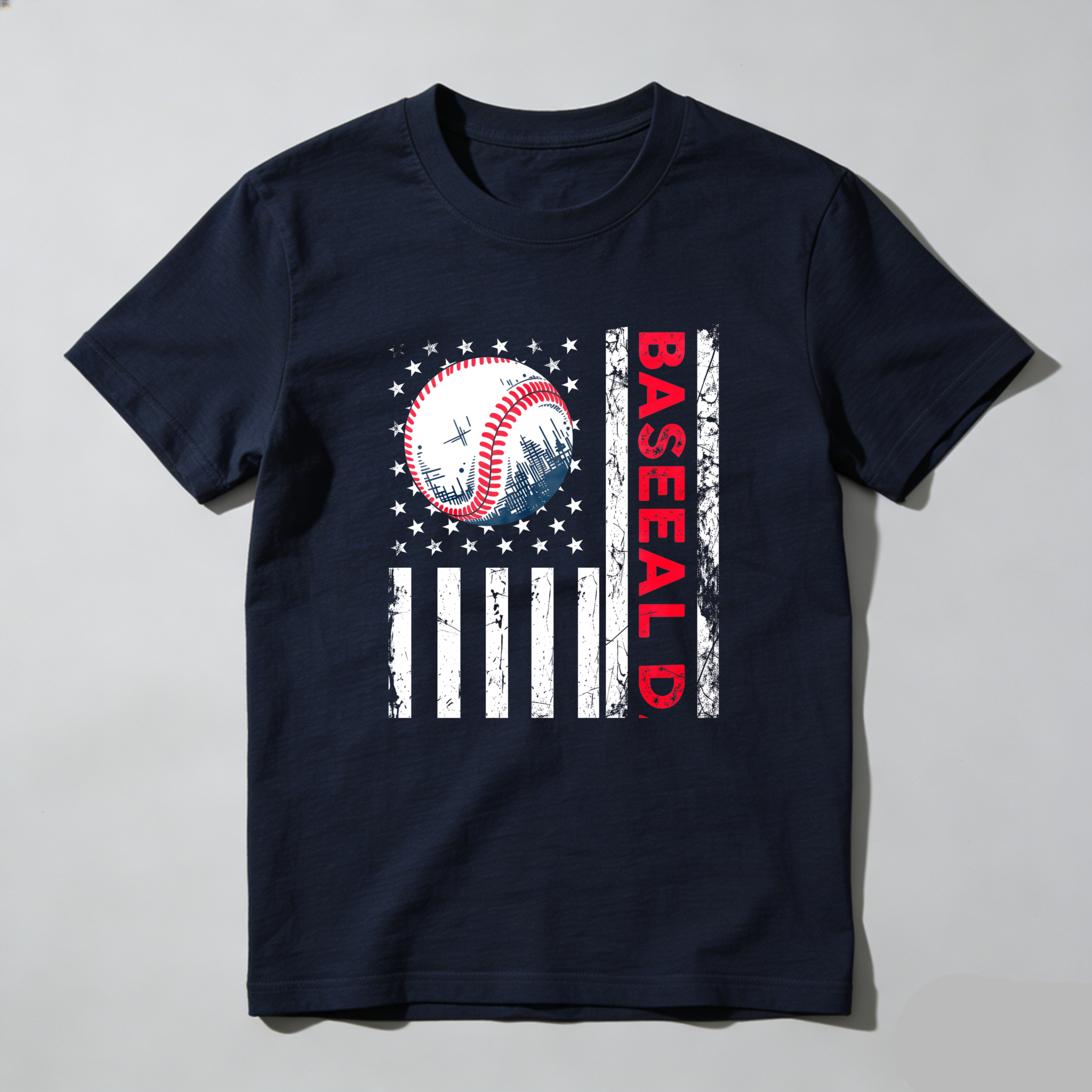 Dorawear™ Baseball Flag Design With Stars And Stripes  T Shirt-Dorawear