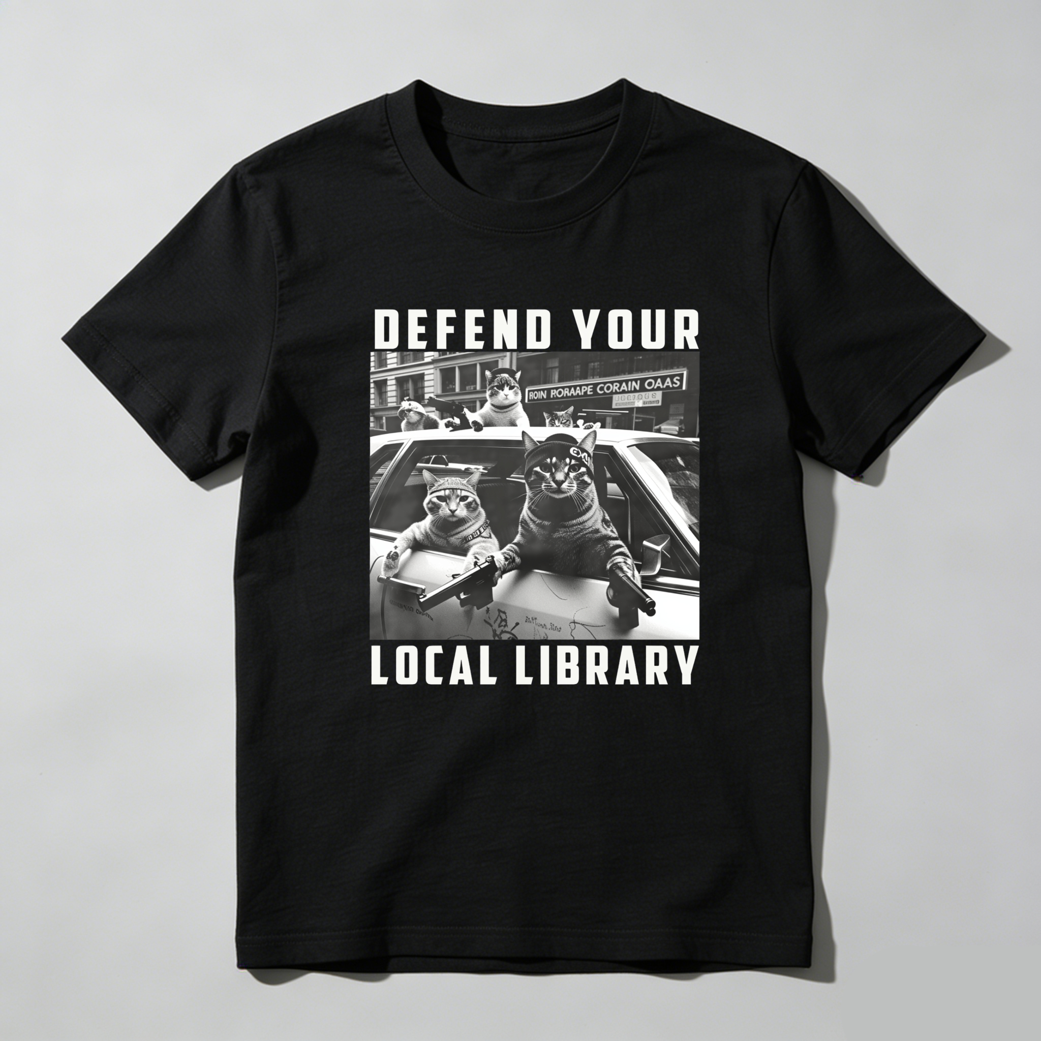 Dorawear Defend Your Local Library Cats In Car T Shirt