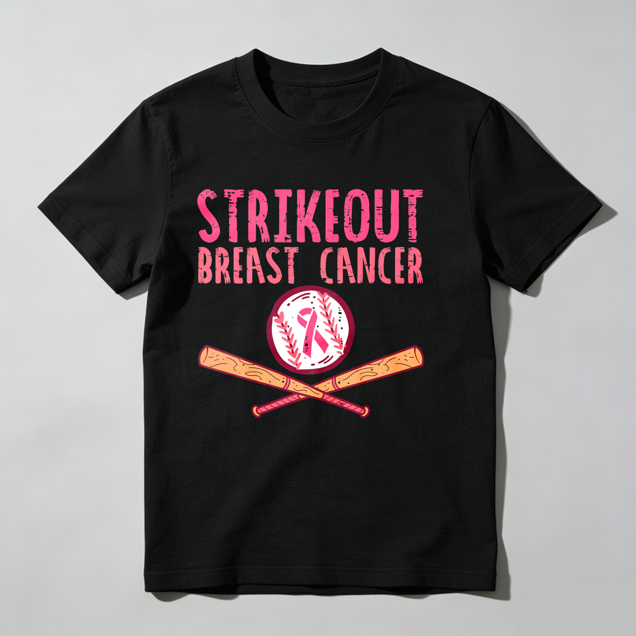Dorawear™ Strikeout Breast Cancer With Baseball And Bats  T Shirt-Dorawear