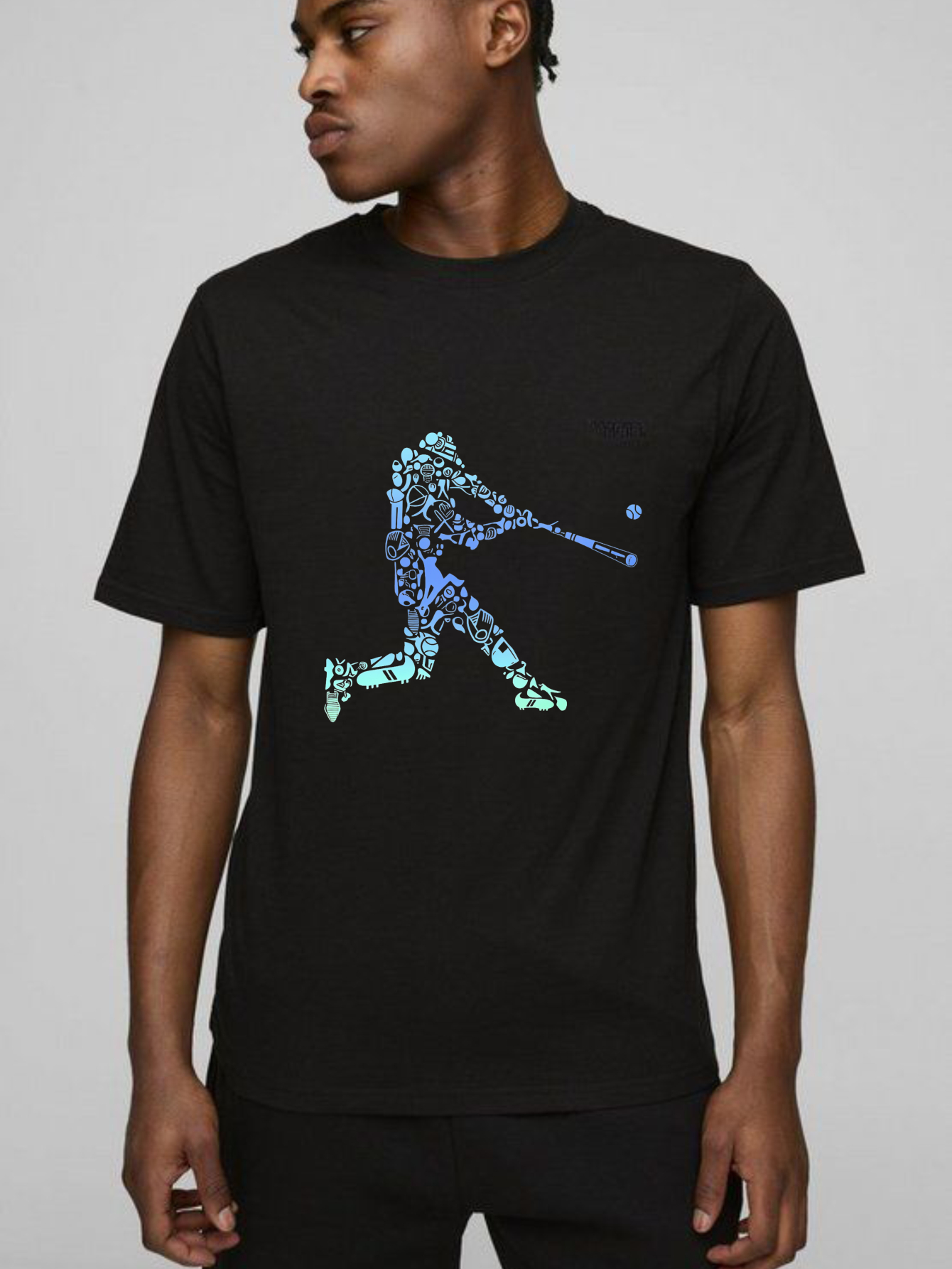 Dorawear™ Baseball Player Silhouette With Tools And Equipment  T Shirt