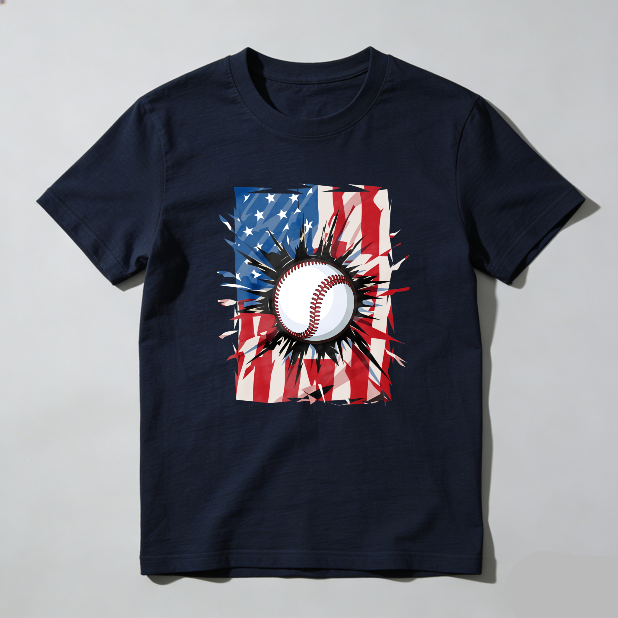 Dorawear™ Baseball With American Flag Background  T Shirt-Dorawear