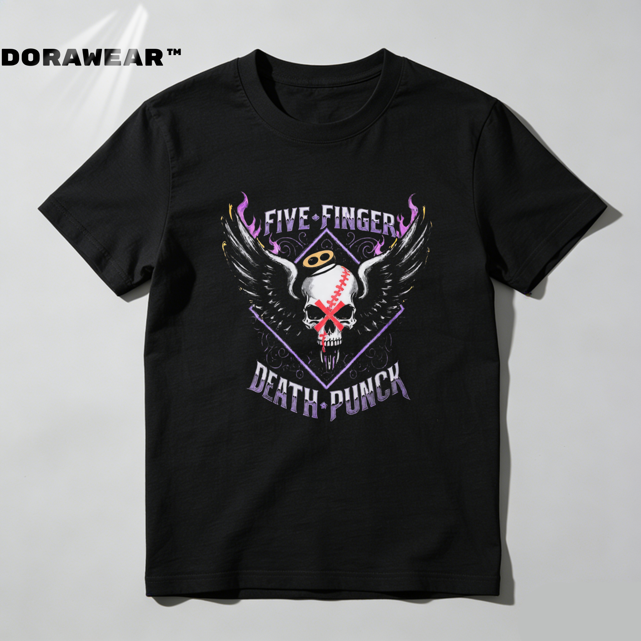 Dorawear™  Five Finger Death Punch Skull Baseball Wings Logo T Shirt