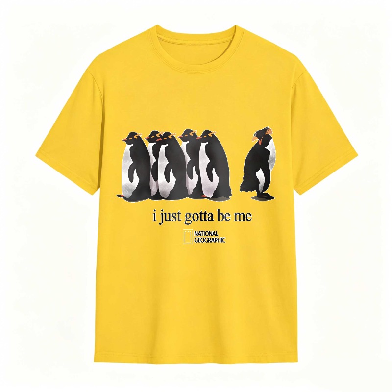 Dorawear™Penguins Standing In A Row With One Walking Away I Just Gotta Be Me National Geographic Logo Unisex Classic T-shirt