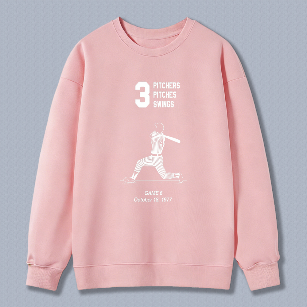 Dorawear™ Baseball Pitcher Graphic With Number Three And Text Pitchers Pitches Swings Game 6 October 18 1977 Unisex Classic Sweatshirt-Dorawear