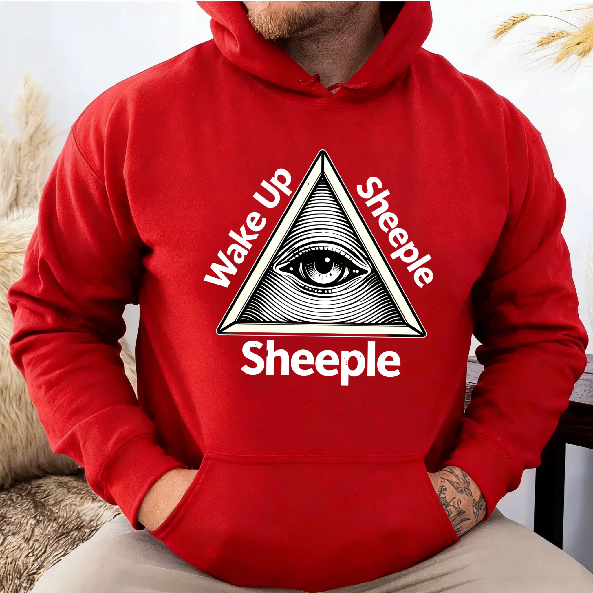 Dorawear™ Wake Up Sheeple All Seeing Eye Hoodie Conspiracy Theory Statement Sweatshirt Black Unisex Pullover With Front Pocket And Drawstring Hood-Dorawear