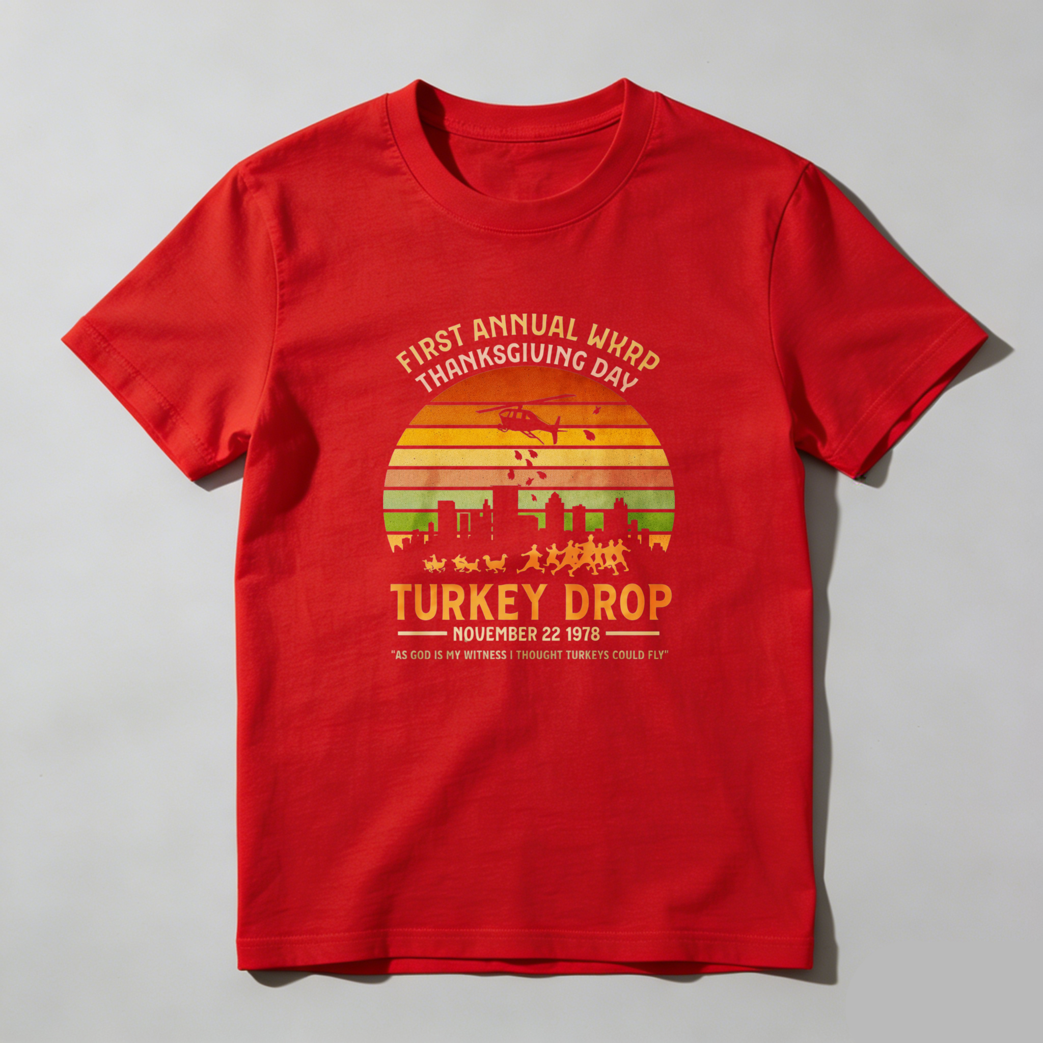 Dorawear™ First Annual Wkrp Thanksgiving Day Turkey Drop November 22 1978 Pure Cotton Short Sleeve T Shirt-Dorawear