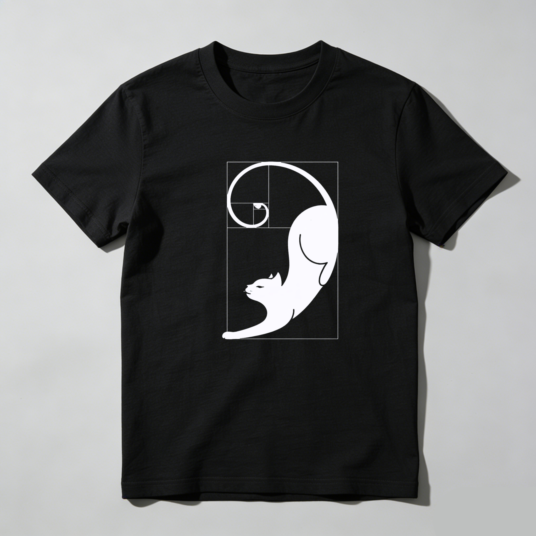 Dorawear™ Cat Fibonacci Spiral Design Pure Cotton Short Sleeve T Shirt-Dorawear