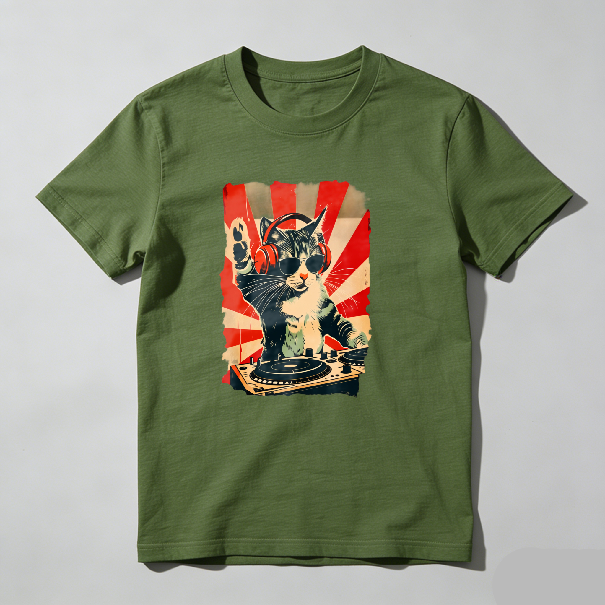 Dorawear™ Cat Wearing Headphones Mixing Music On Turntables T Shirt