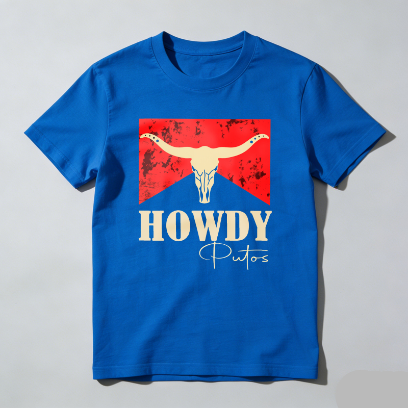 Dorawear™ Cow Skull Red Background Howdy Putos T Shirt 100% cotton
