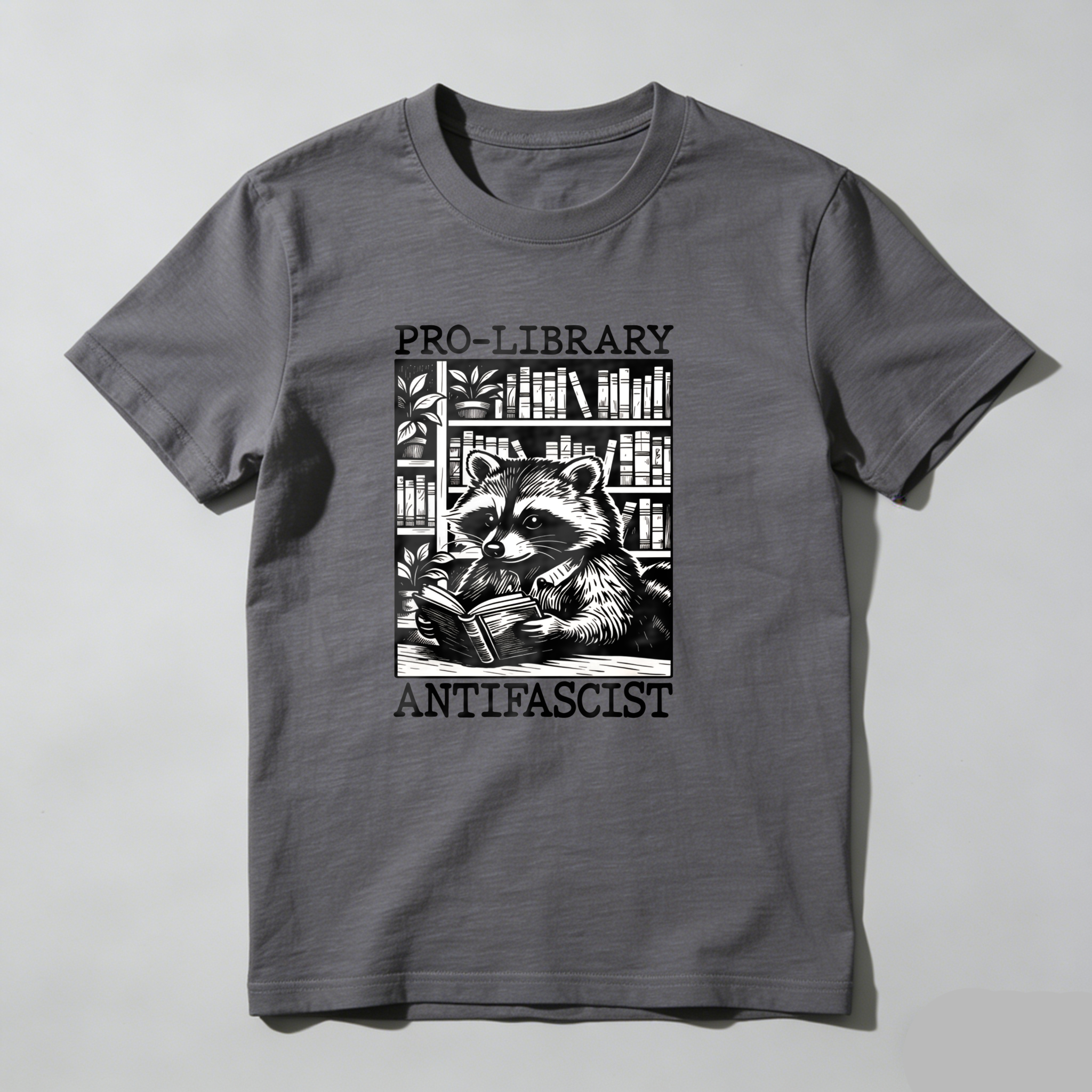 Dorawear™ Raccoon Reading Book In Library Scene T Shirt