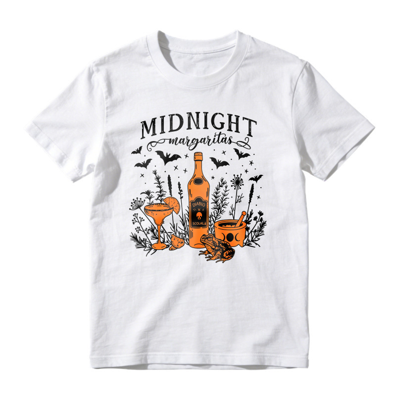 Midnight Margaritas Halloween Cocktail Bottle Bat Herbs Graphic, Unisex Classic T-shirt