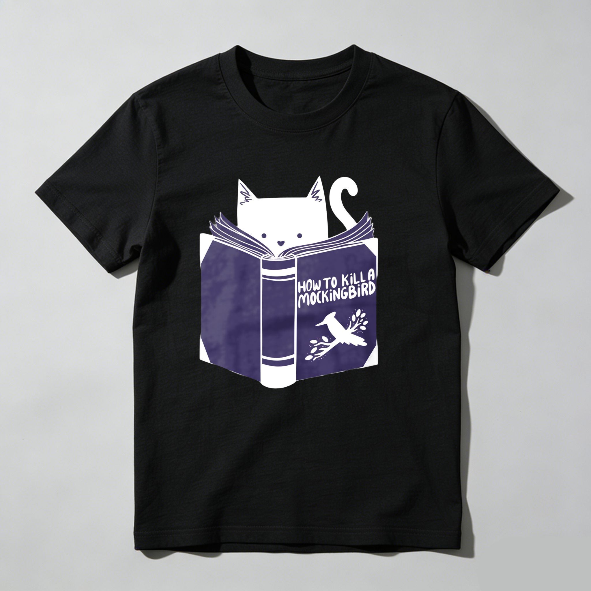 Dorawear™ Cat Reading Book With Mockingbird Title T Shirt