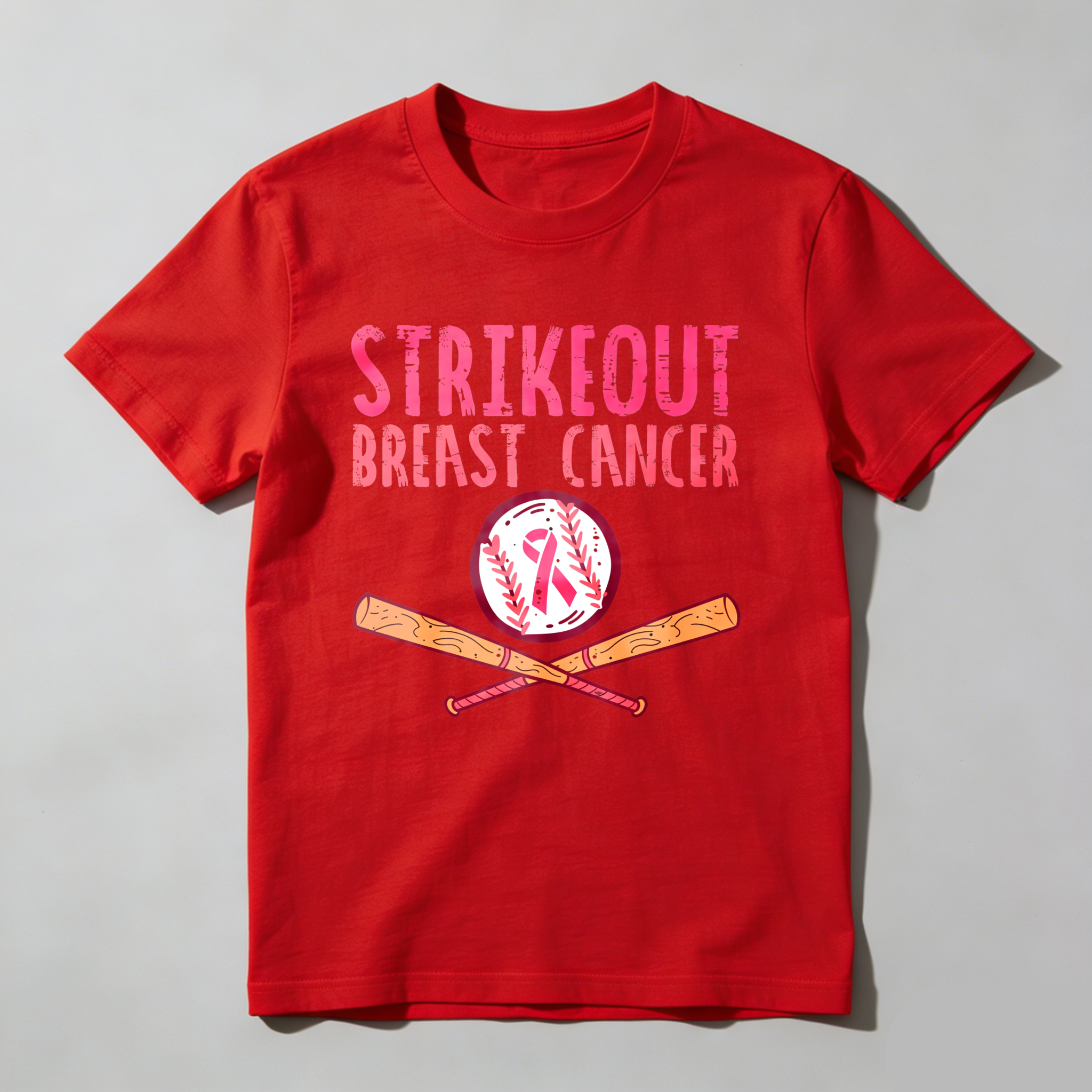 Dorawear™ Strikeout Breast Cancer With Baseball And Bats  T Shirt-Dorawear