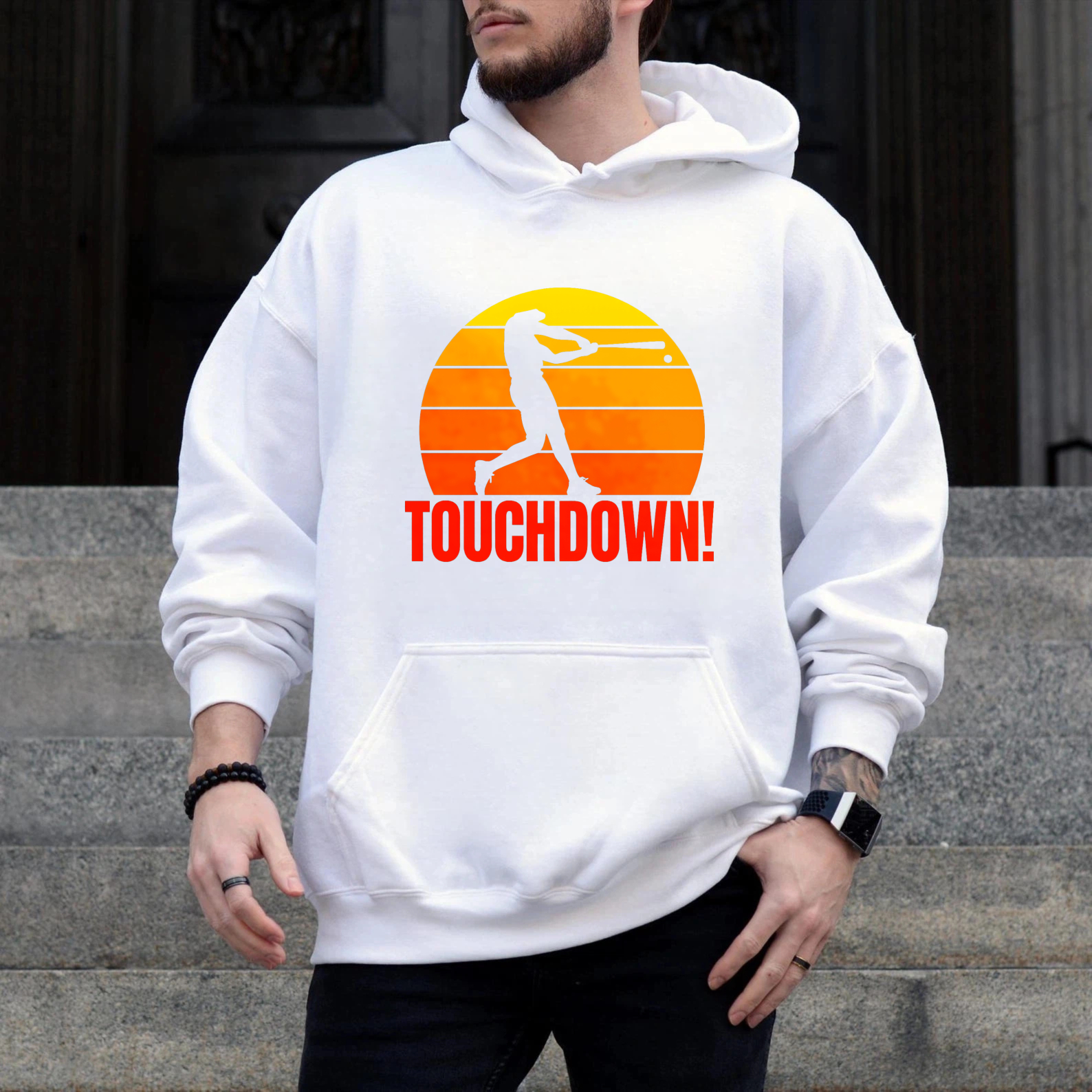 Dorawear™ Touchdown Baseball Player Sunset Hoodie Sport Inspired Graphic Sweatshirt Men Women Unisex Casual Wear-Dorawear