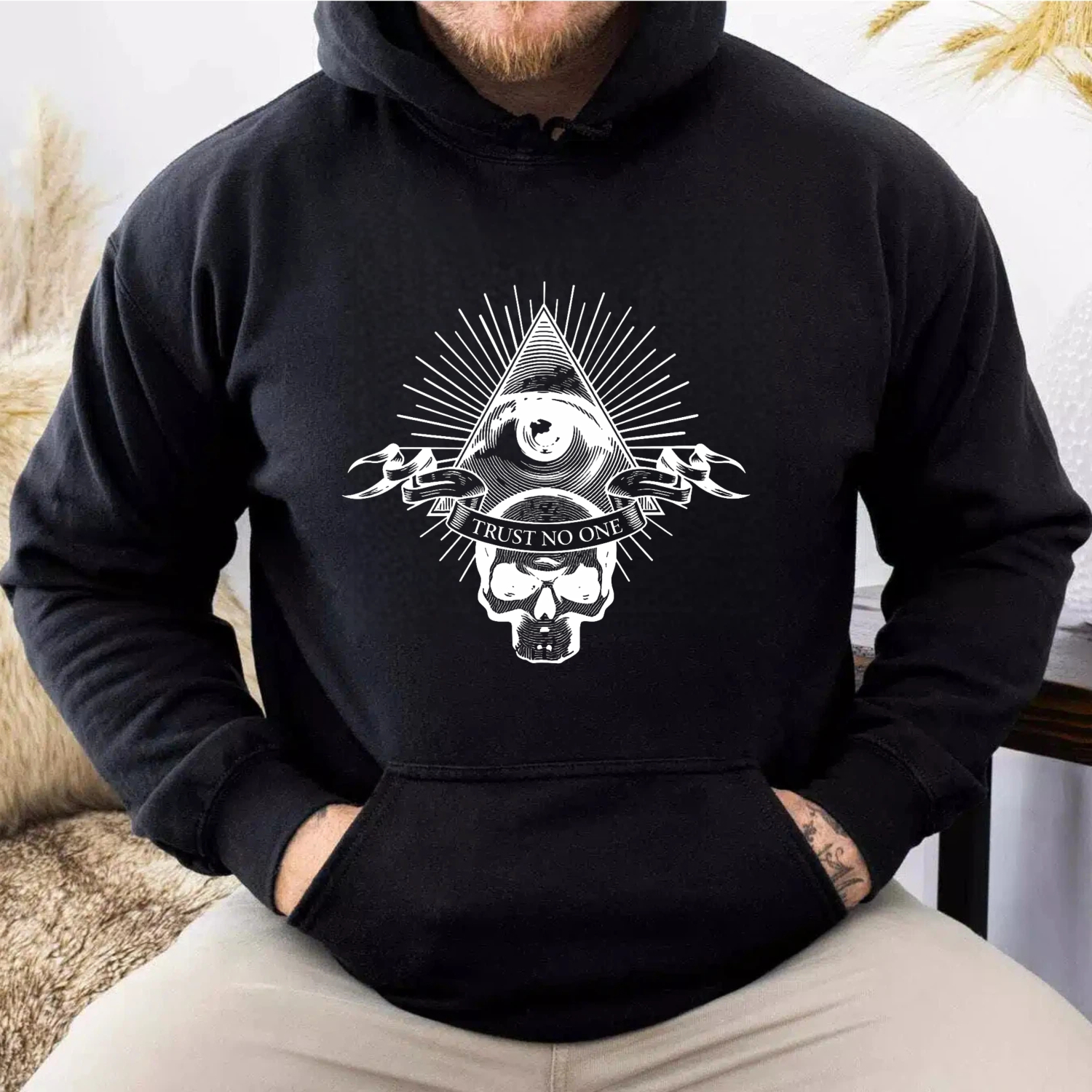 Dorawear™ Trust No One Skull And All Seeing Eye Hoodie Black Sweatshirt With Graphic Design For Men And Women Streetwear Fashion Statement Piece-Dorawear
