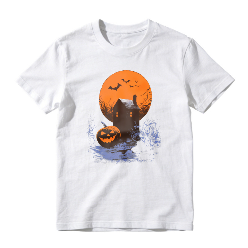 Halloween Haunted House Pumpkin Moon Bats Graphic, Unisex Classic T-shirt