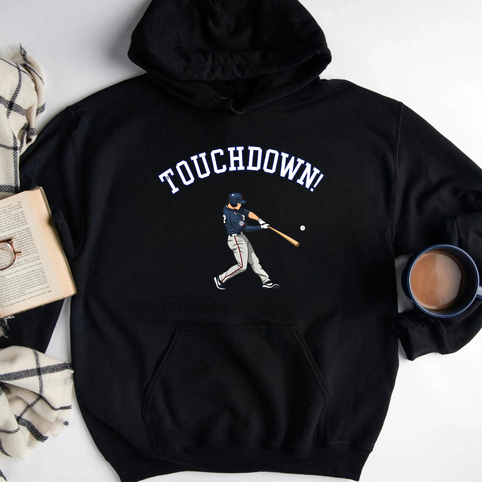 Dorawear™ Touchdown Baseball Player Hoodie Black Sweatshirt With Graphic Design For Sports Fans