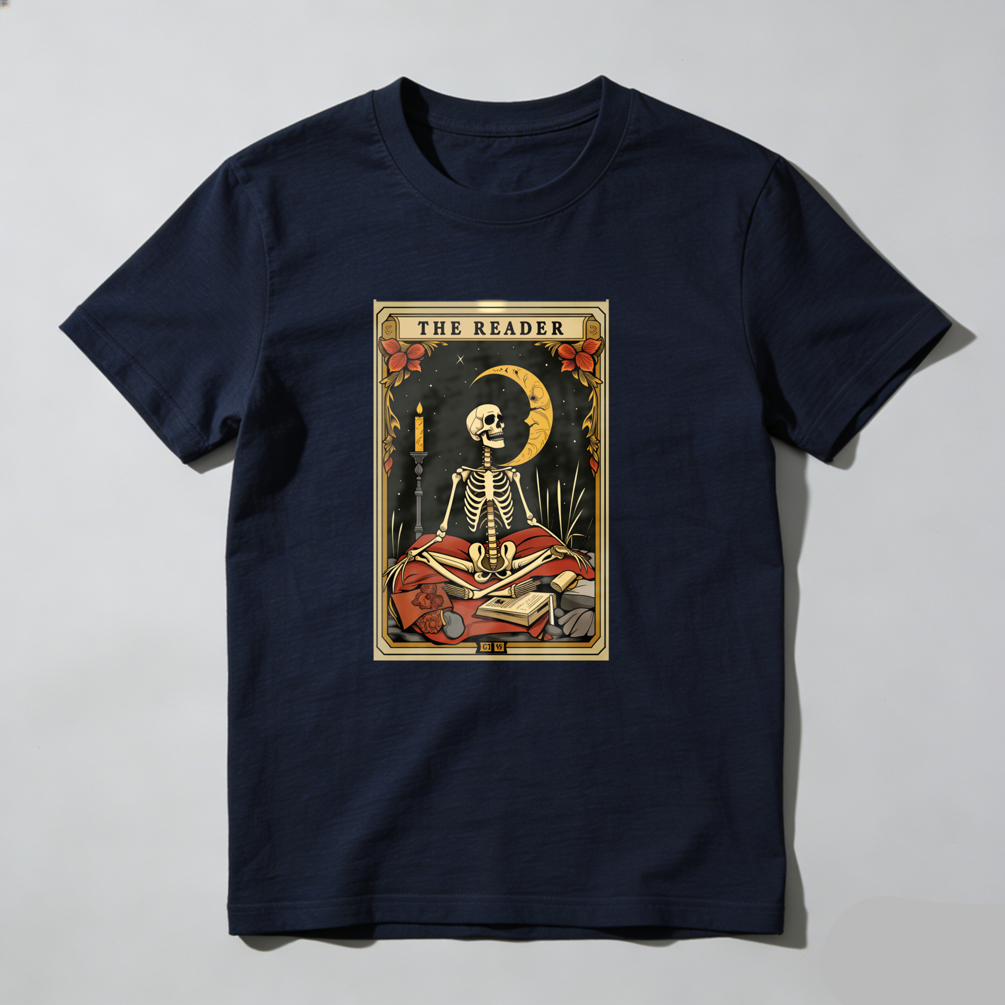 Dorawear™ The Reader Skeleton Moon Book Candle T Shirt