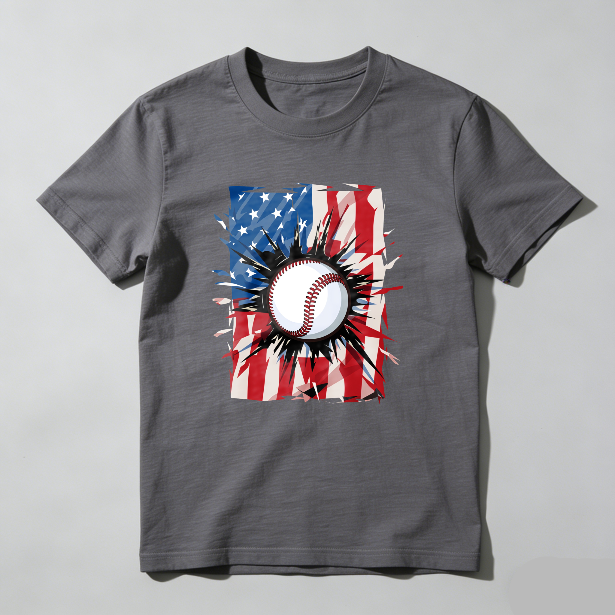 Dorawear™ Baseball With American Flag Background  T Shirt-Dorawear