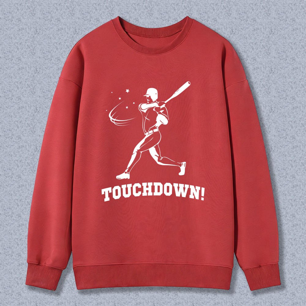 Dorawear™ Baseball Player Swinging Bat With Touchdown Text Unisex Classic Sweatshirt