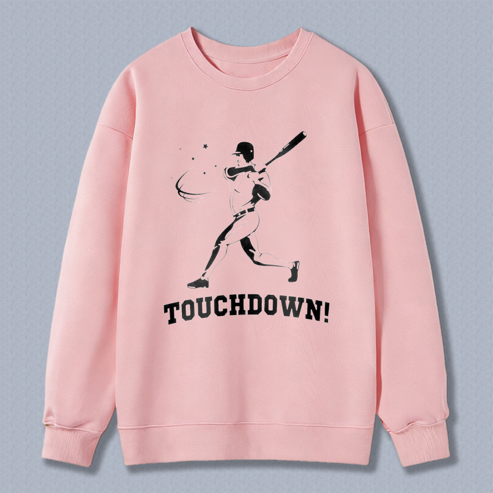 Dorawear™ Baseball Player Swinging Bat With Touchdown Text Unisex Classic Sweatshirt