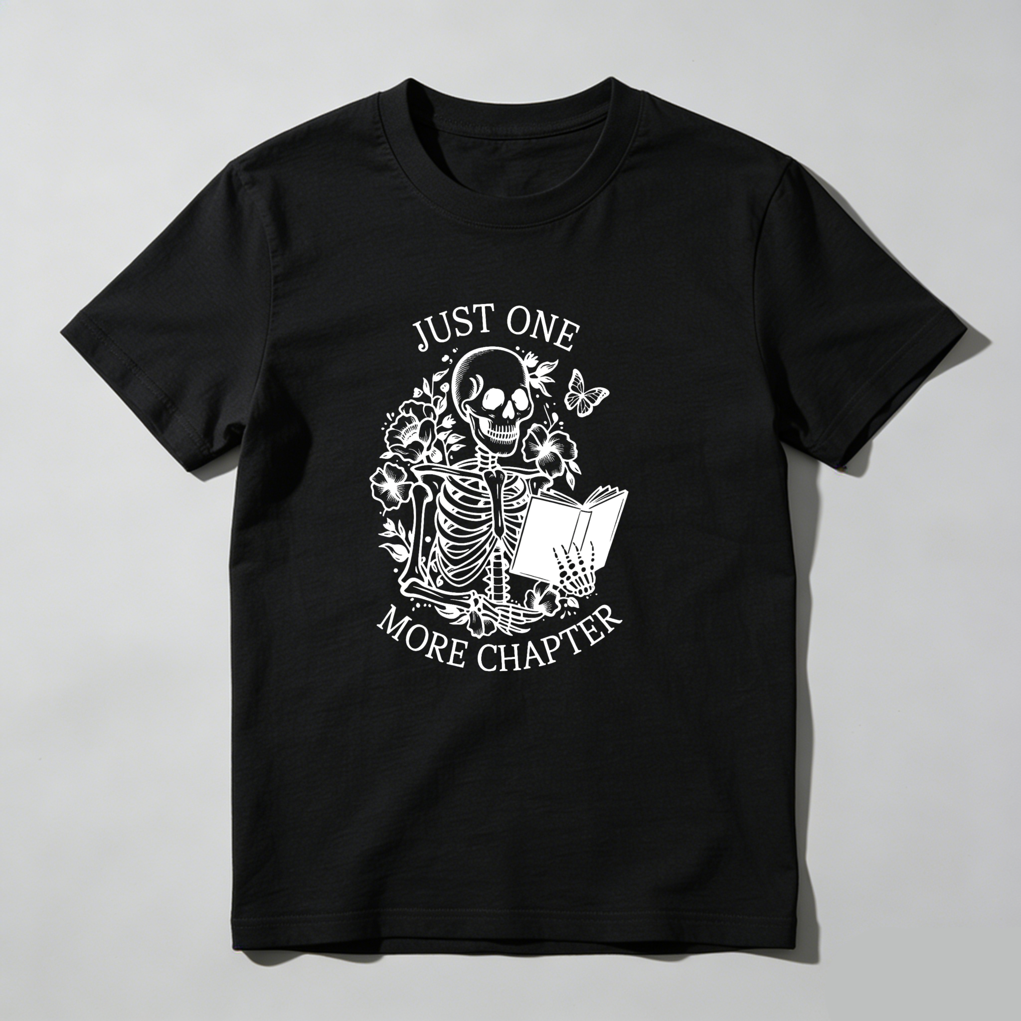 Dorawear™ Just One More Chapter Skeleton Reading Book T Shirt