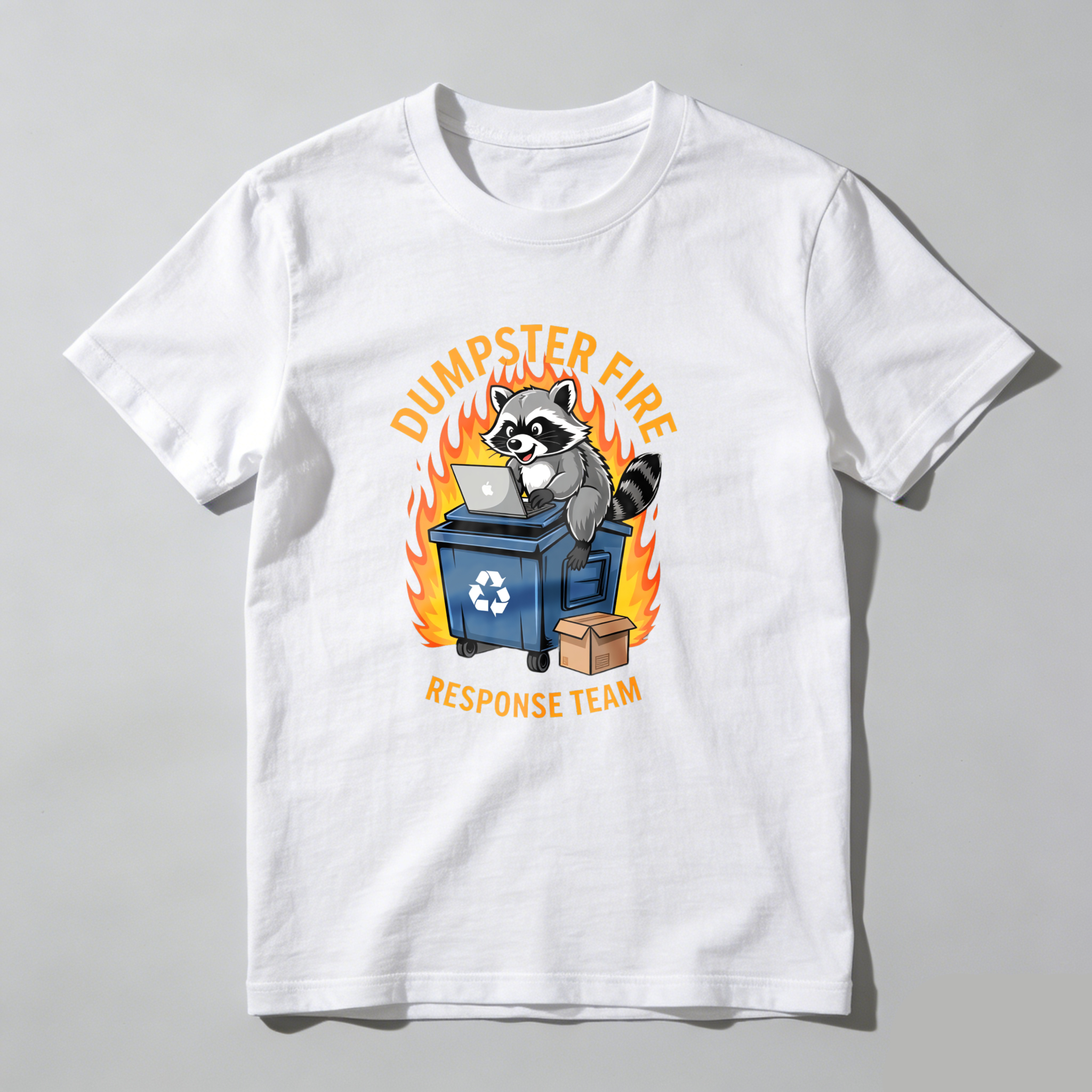 Dorawear™ Racoon On Dumpster With Laptop And Fire T Shirt