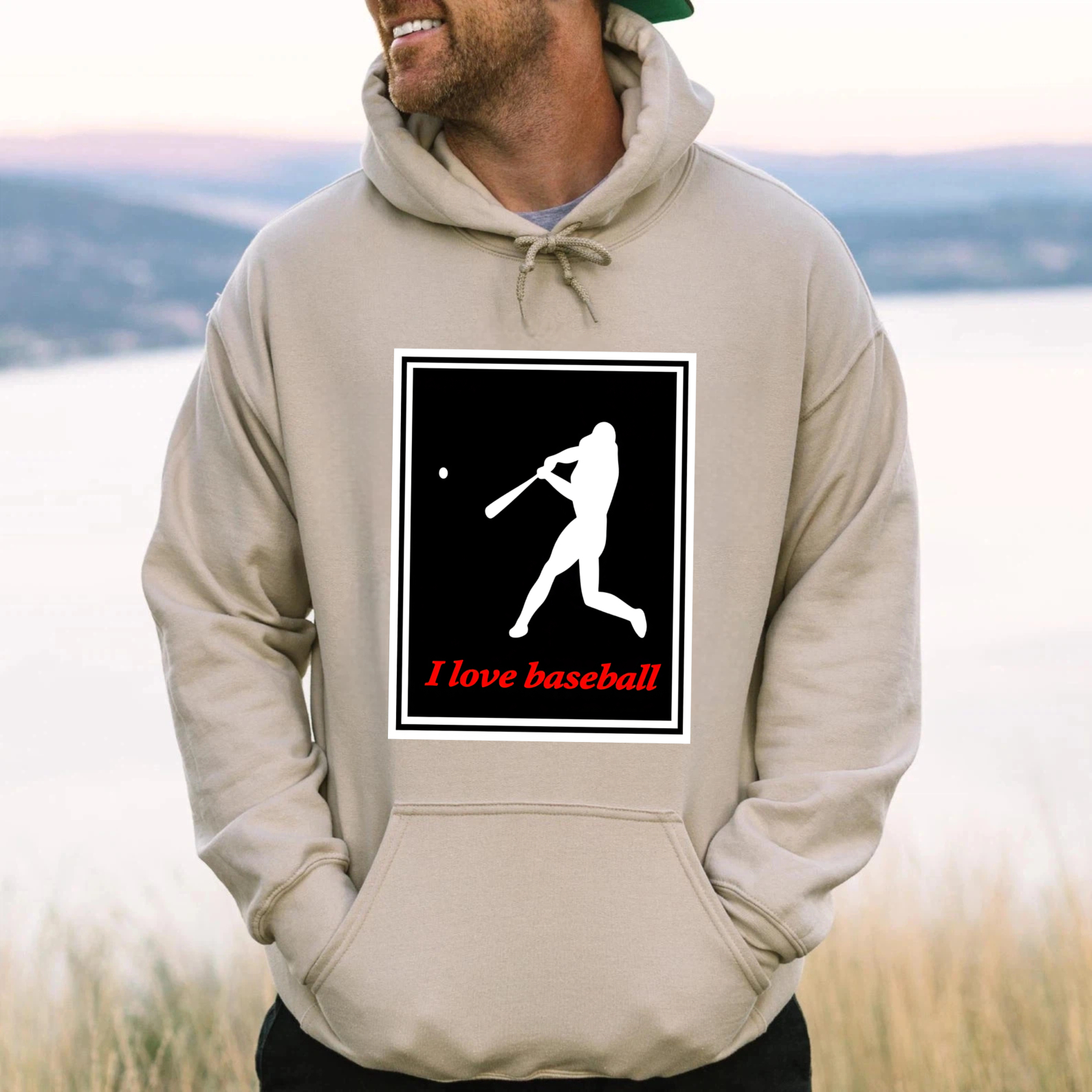Dorawear™ I Love Baseball Hoodie With Batting Silhouette Design For Baseball Fans Sporty Casual Wear