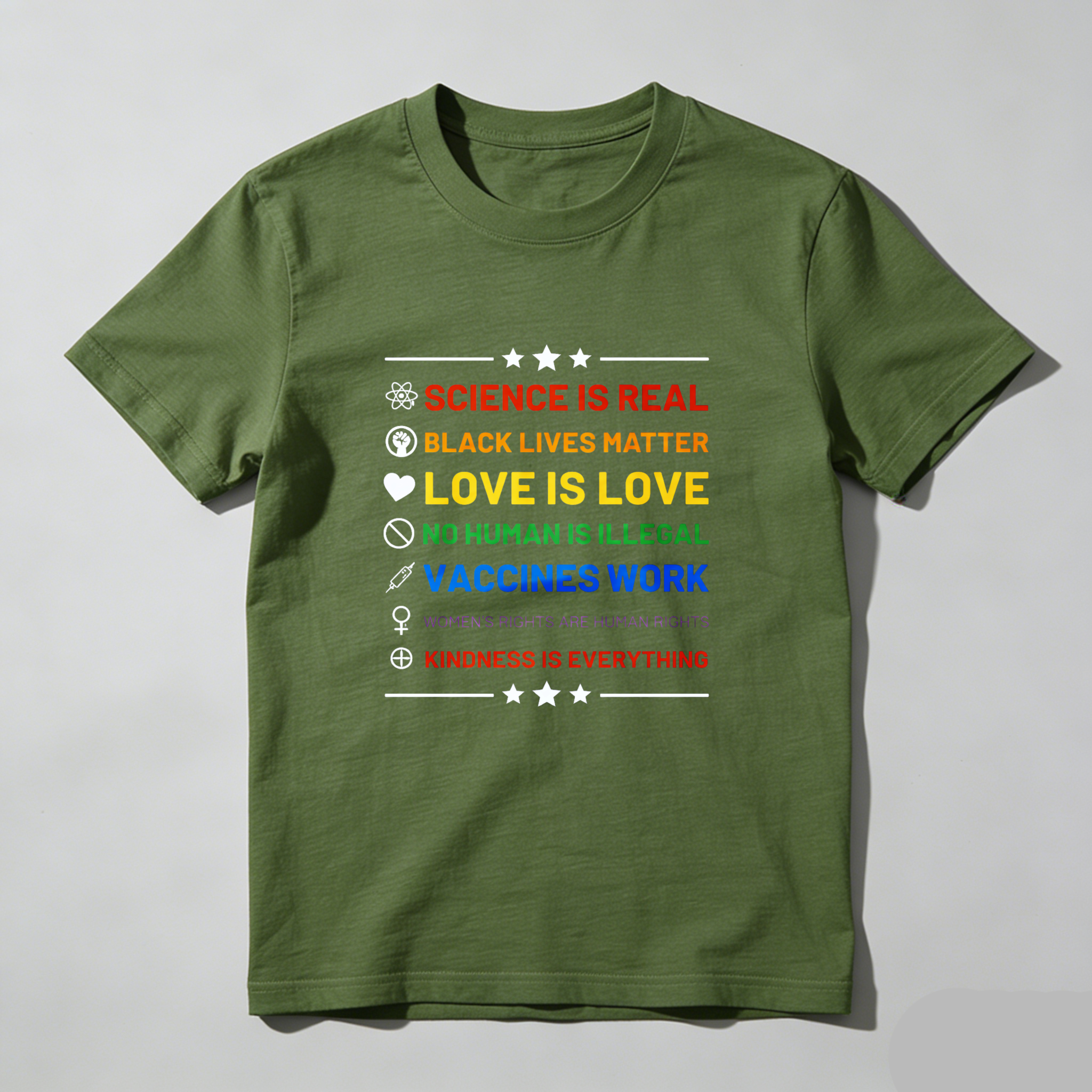 Dorawear™ Science Is Real Black Lives Matter Love Is Love No Human Is Illegal Vaccines Work Women S Rights Are Human Rights Kindness Is Everything Pure Cotton Short Sleeve T Shirt-Dorawear