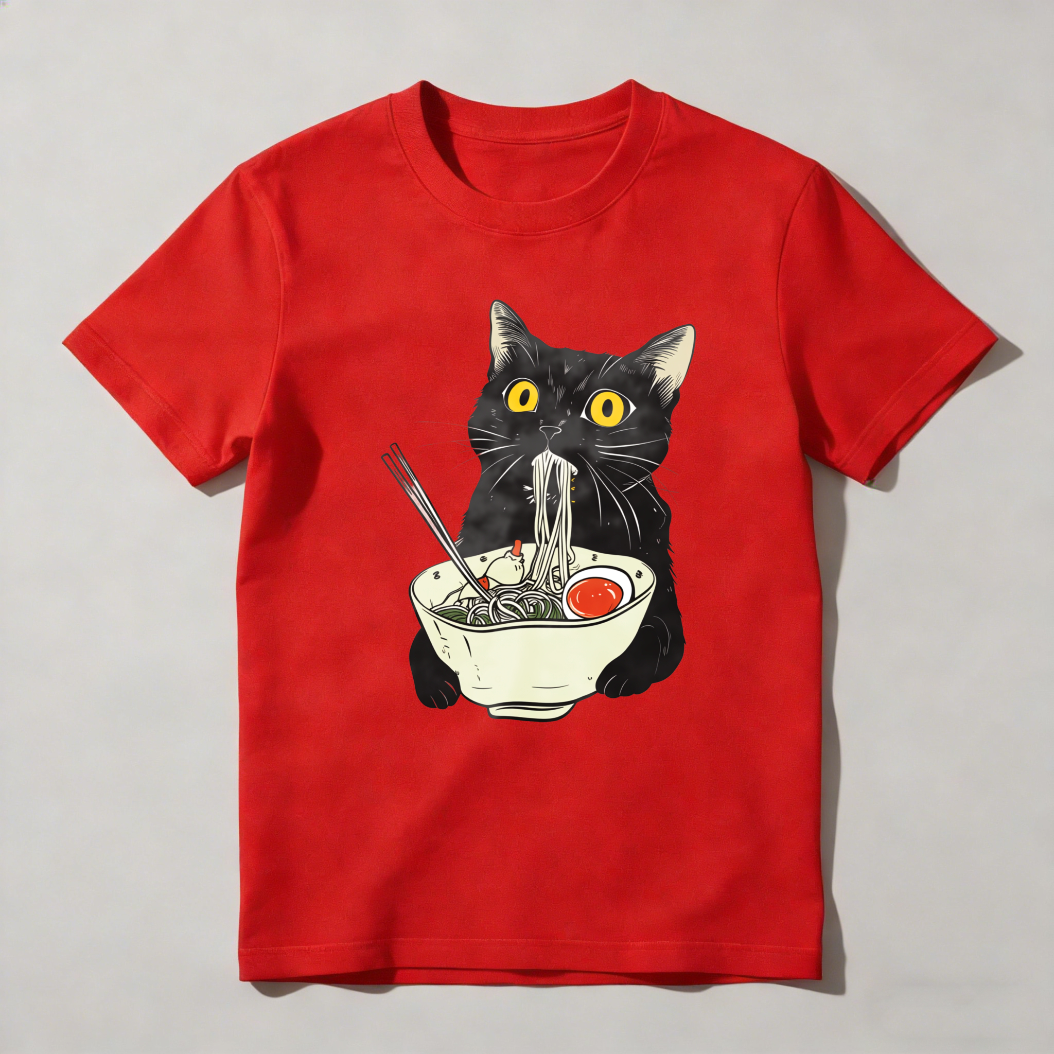 Dorawear™ Black Cat Eating Noodles With Chopsticks T Shirt