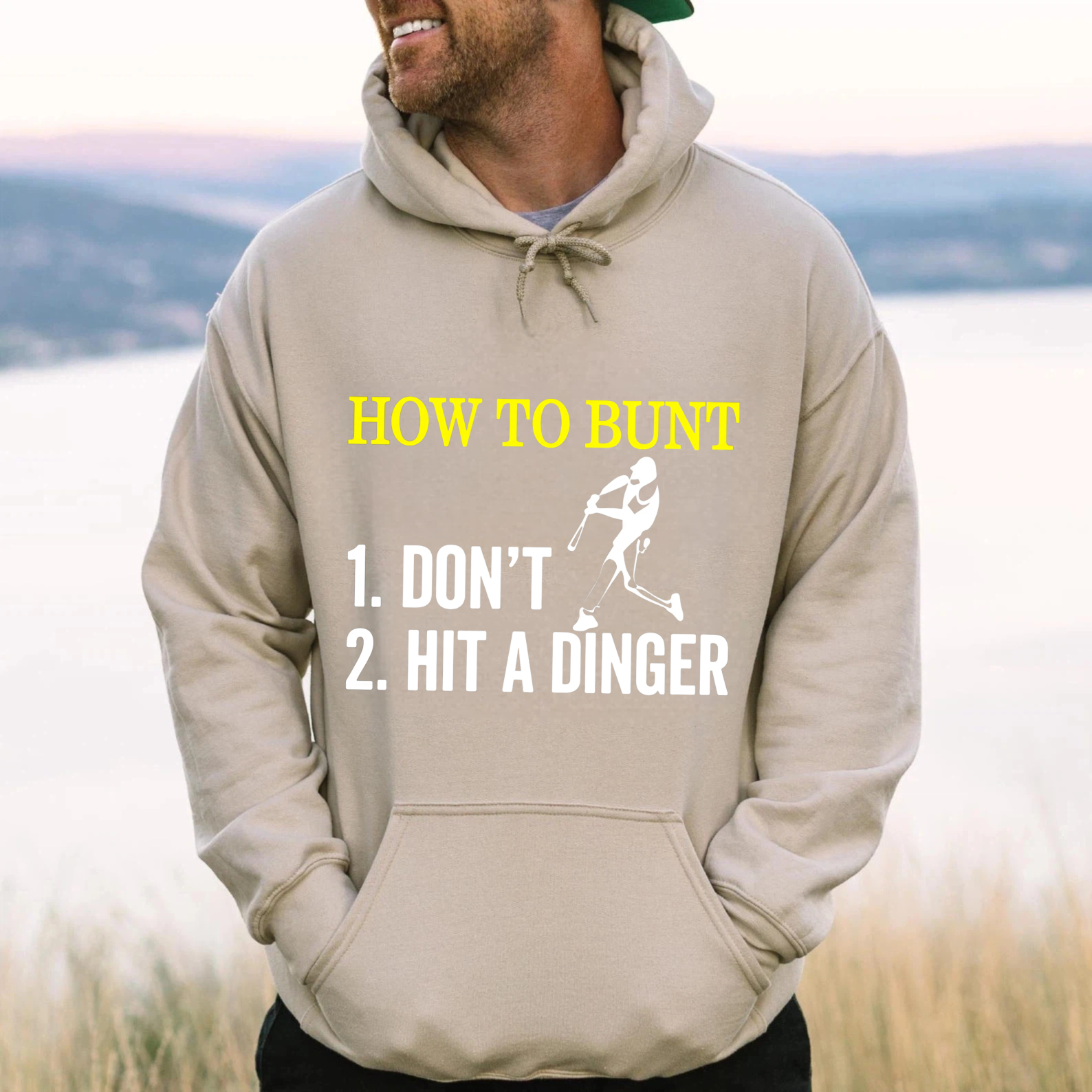 Dorawear™ How To Bunt Dont Hit A Dinger Baseball Hoodie For Men And Women Funny Sports Sweatshirt With Pocket And Drawstring Hood-Dorawear